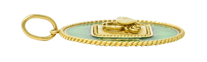 Elizabeth Gage Enamel 18 Karat Gold Cancer Zodiac Pendant CharmNecklace - Wilson's Estate Jewelry