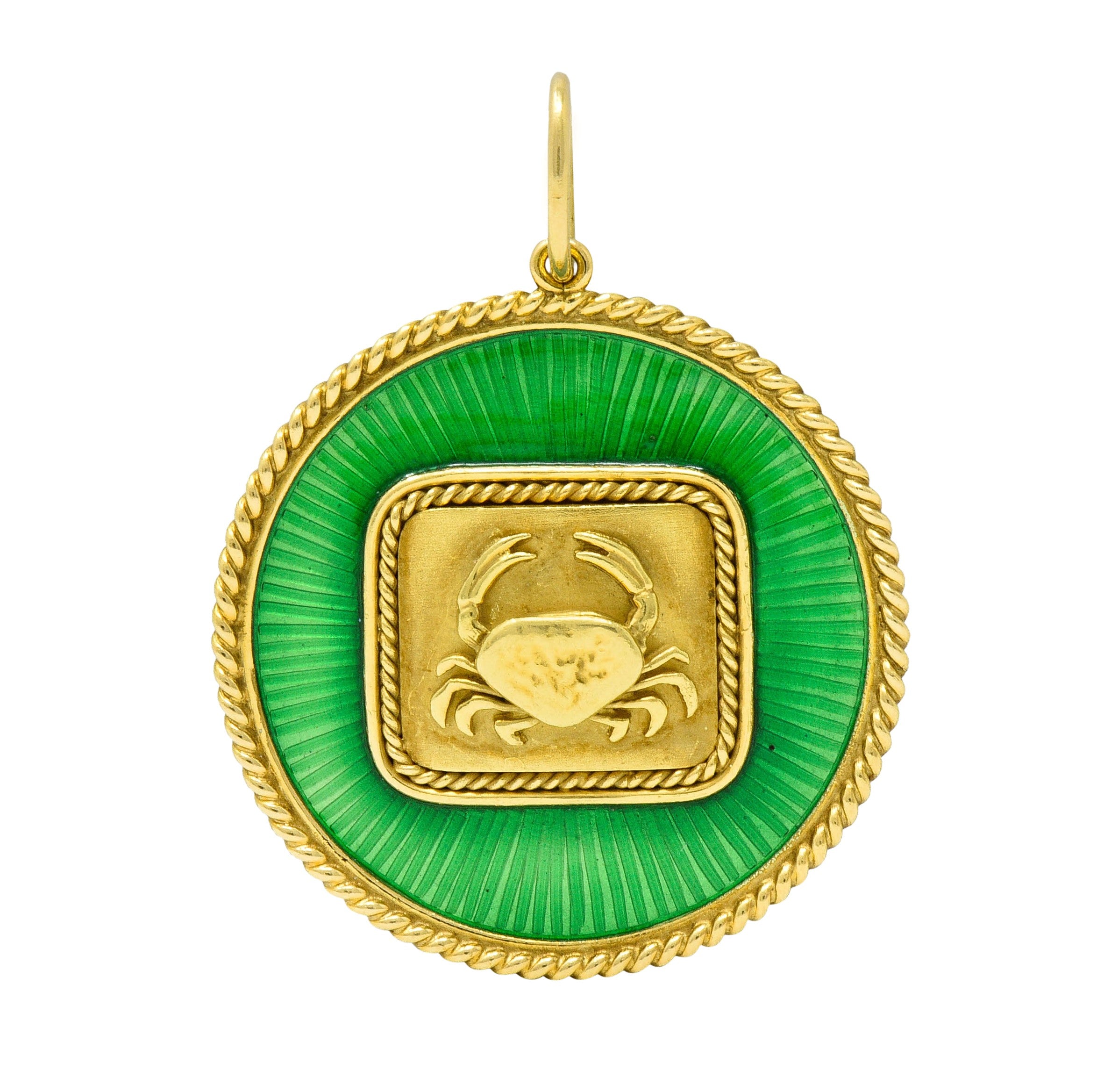 Elizabeth Gage Enamel 18 Karat Gold Cancer Zodiac Pendant CharmNecklace - Wilson's Estate Jewelry