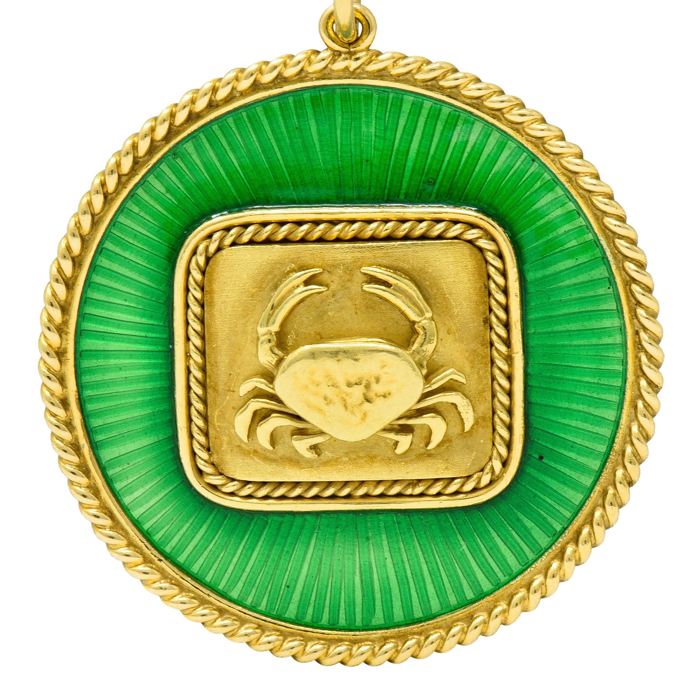 Elizabeth Gage Enamel 18 Karat Gold Cancer Zodiac Pendant CharmNecklace - Wilson's Estate Jewelry