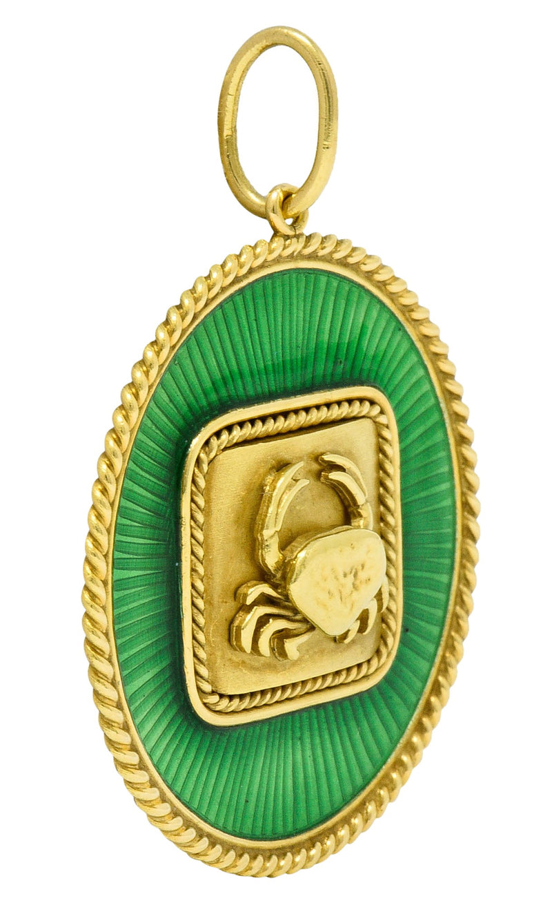 Elizabeth Gage Enamel 18 Karat Gold Cancer Zodiac Pendant CharmNecklace - Wilson's Estate Jewelry