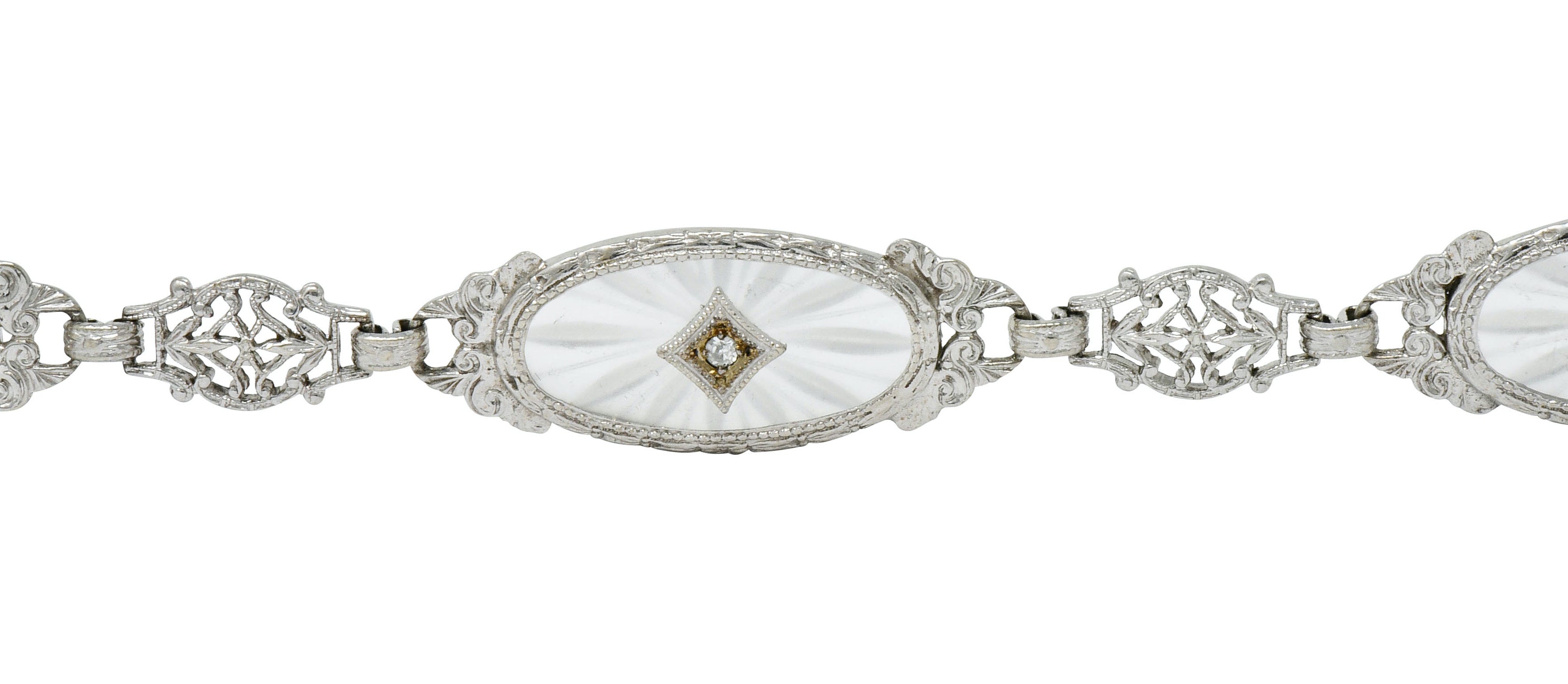 Art Deco Camphor Glass Diamond Platinum Link Bracelet - Wilson's Estate Jewelry