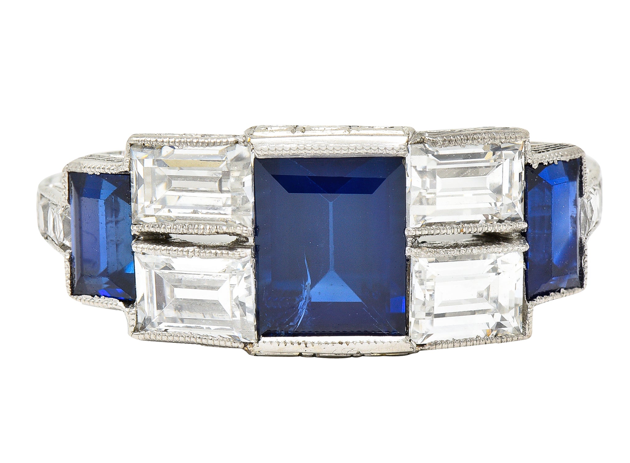 Art Deco 3.75 CTW Sapphire Diamond Platinum Gemstone Band Ring Wilson's Estate Jewelry