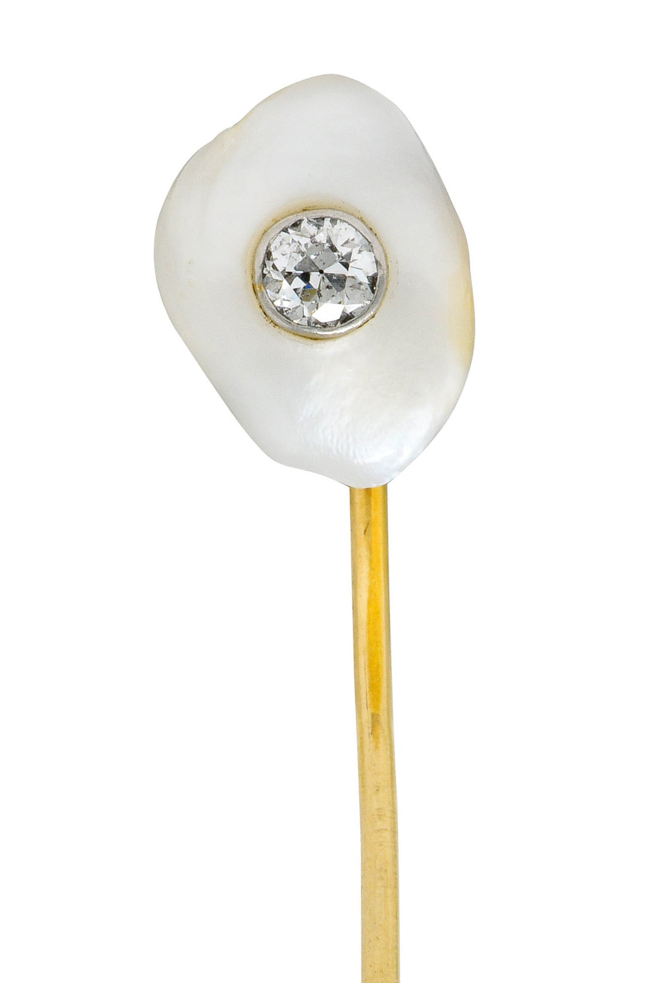 Victorian Tiffany & Co. Baroque Pearl Diamond Platinum 18 Karat Gold Stickpin - Wilson's Estate Jewelry