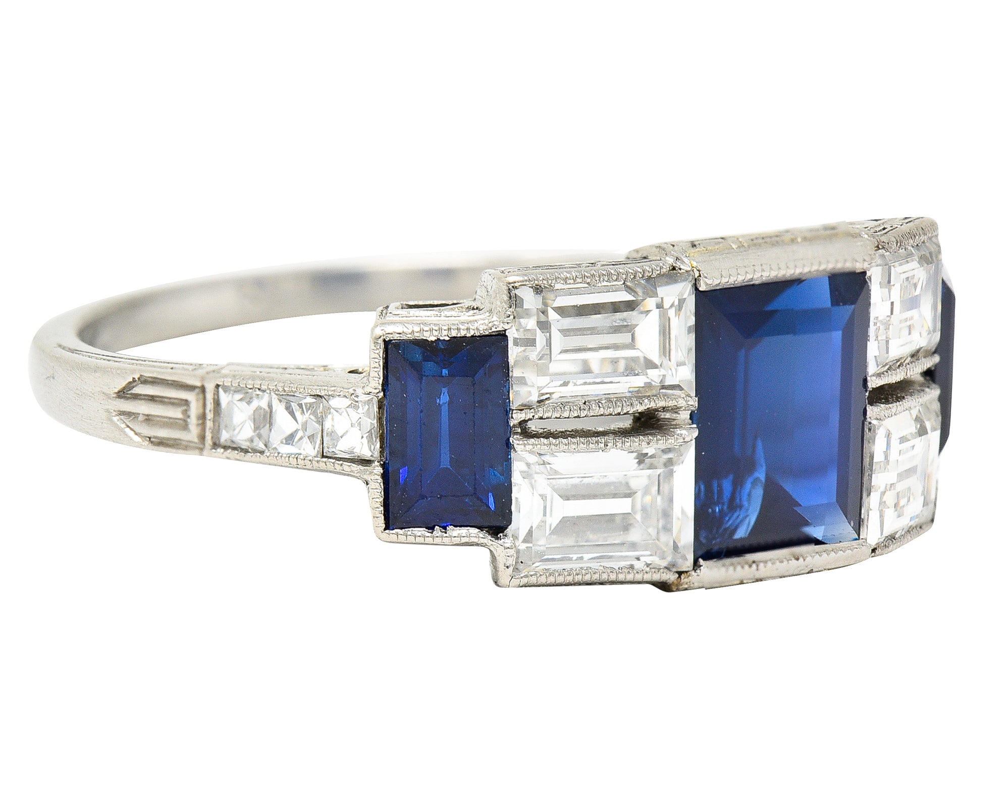 Art Deco 3.75 CTW Sapphire Diamond Platinum Gemstone Band Ring Wilson's Estate Jewelry