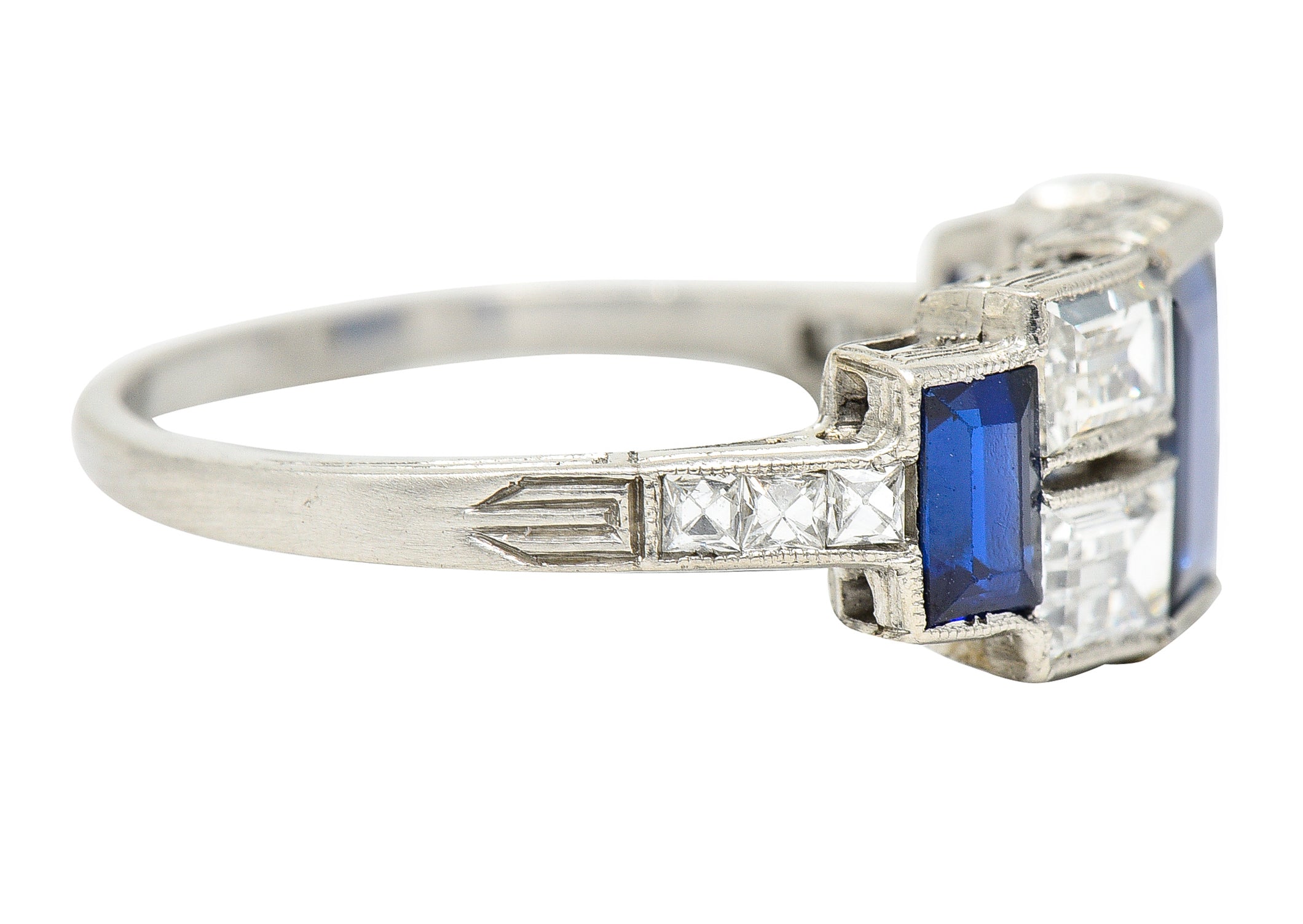 Art Deco 3.75 CTW Sapphire Diamond Platinum Gemstone Band Ring Wilson's Estate Jewelry