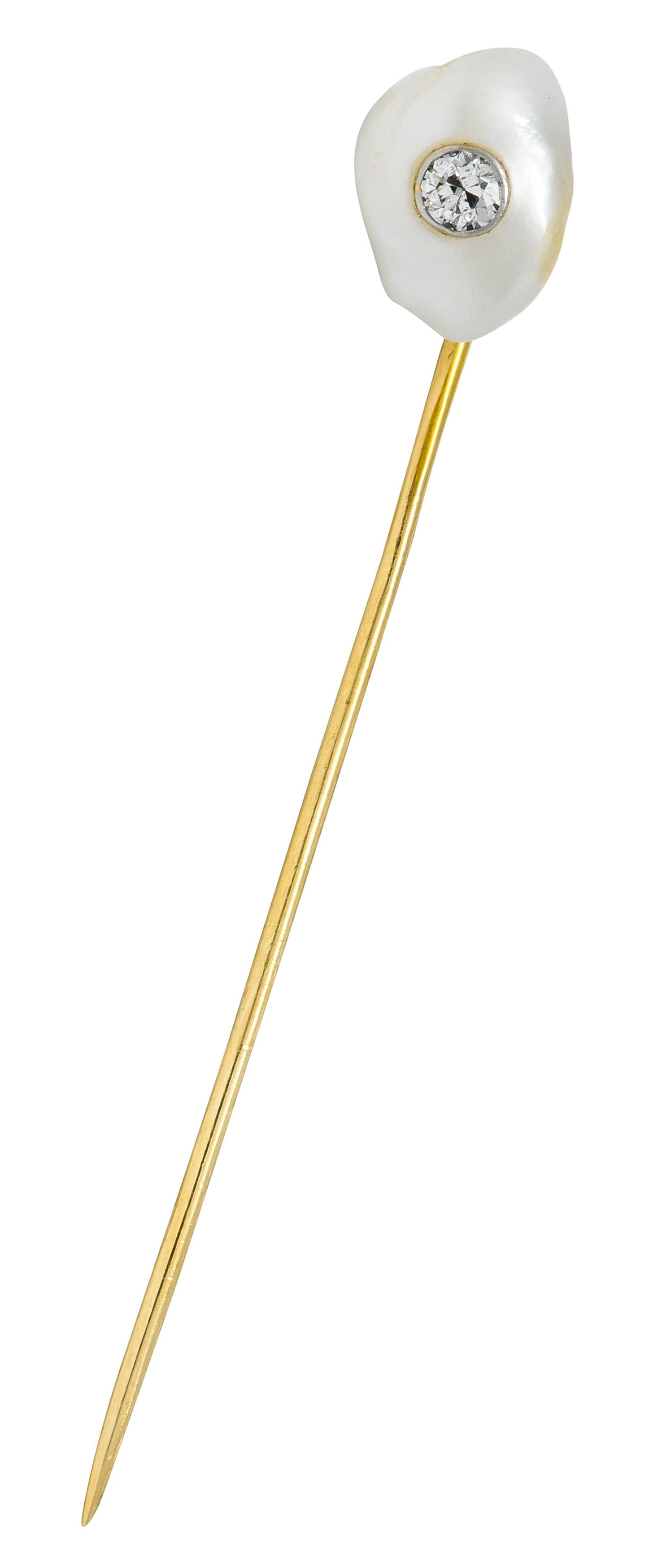 Victorian Tiffany & Co. Baroque Pearl Diamond Platinum 18 Karat Gold Stickpin - Wilson's Estate Jewelry