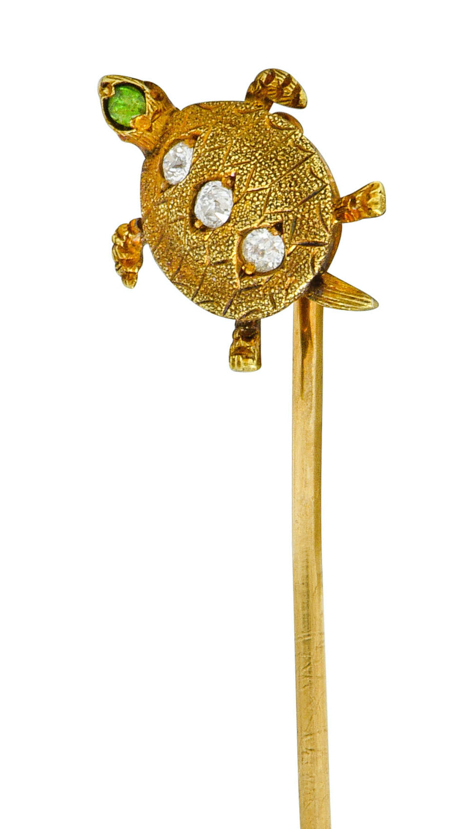 Kirby Art Nouveau Diamond Demantoid Garnet 14 Karat Gold Turtle Stickpin - Wilson's Estate Jewelry