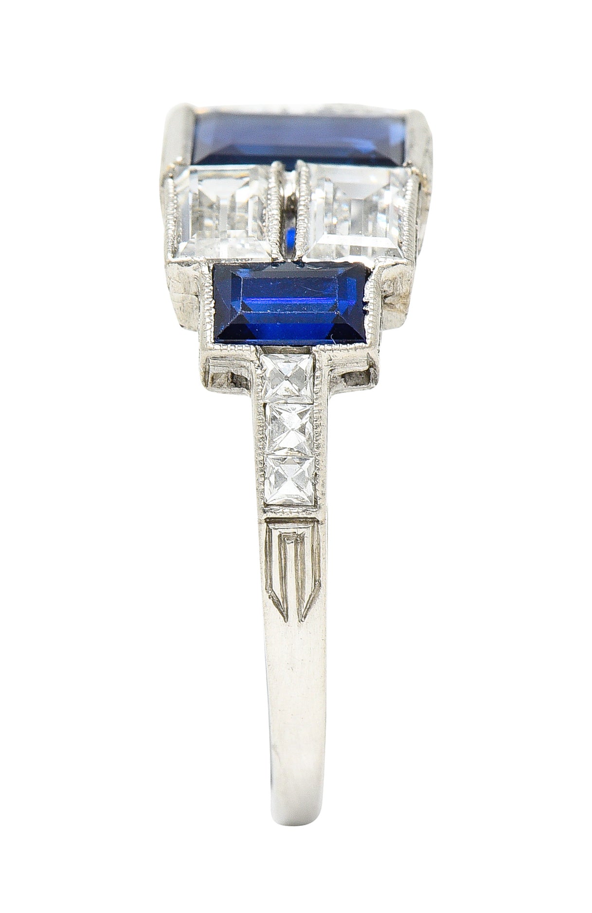 Art Deco 3.75 CTW Sapphire Diamond Platinum Gemstone Band Ring Wilson's Estate Jewelry