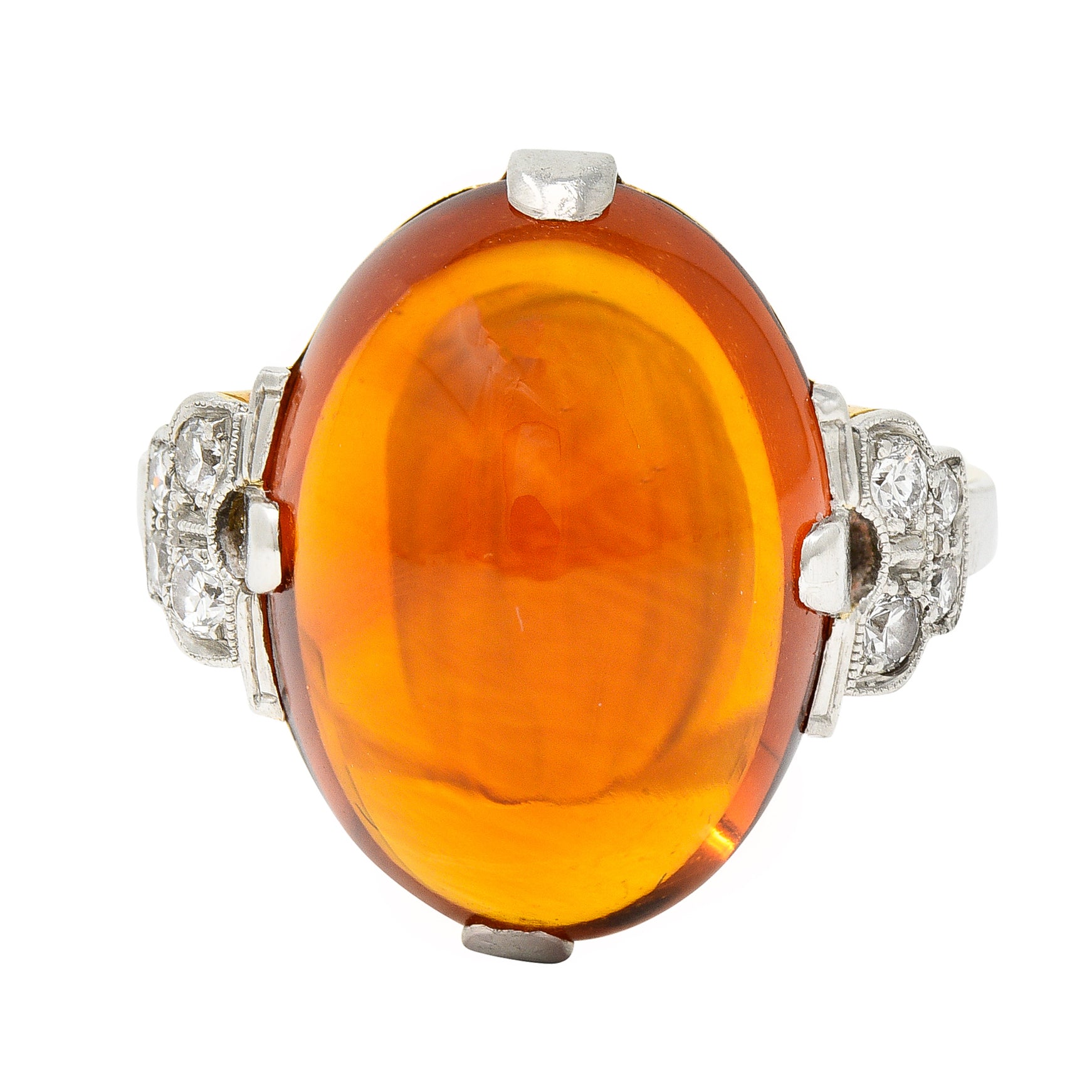 Art Deco Diamond Citrine Platinum 14 Karat Yellow Gold Gemstone Ring Wilson's Estate Jewelry