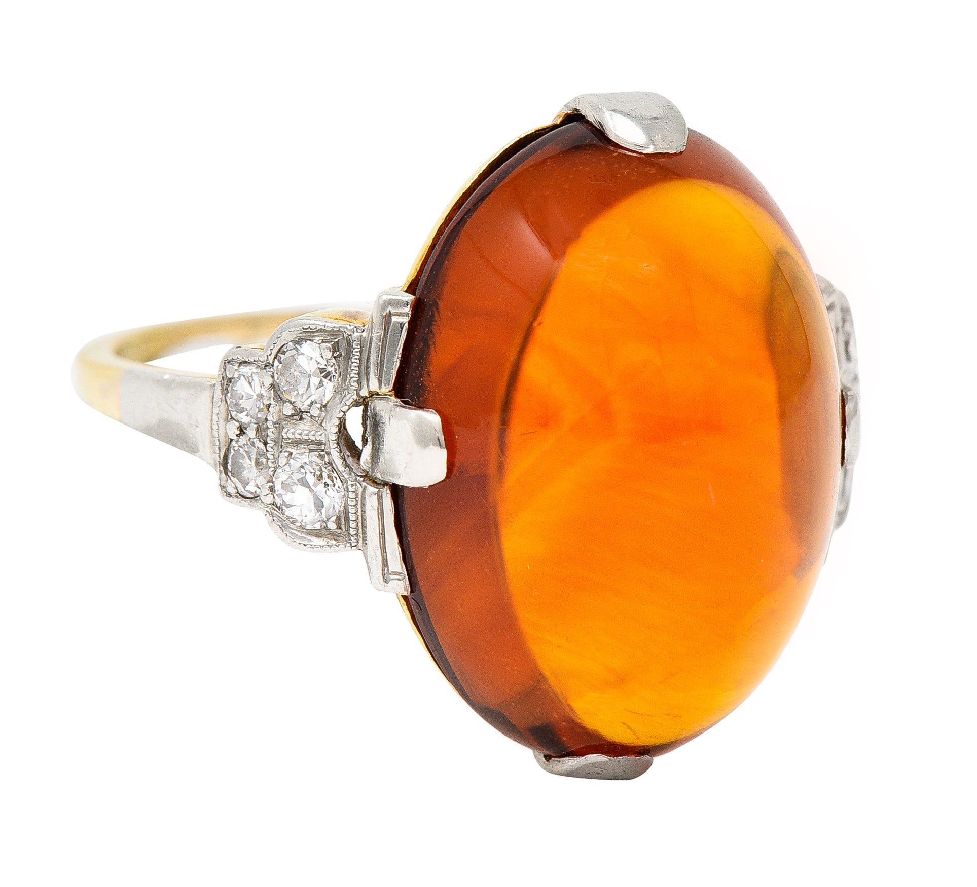 Art Deco Diamond Citrine Platinum 14 Karat Yellow Gold Gemstone Ring Wilson's Estate Jewelry