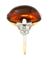 Art Deco Diamond Citrine Platinum 14 Karat Yellow Gold Gemstone Ring Wilson's Estate Jewelry