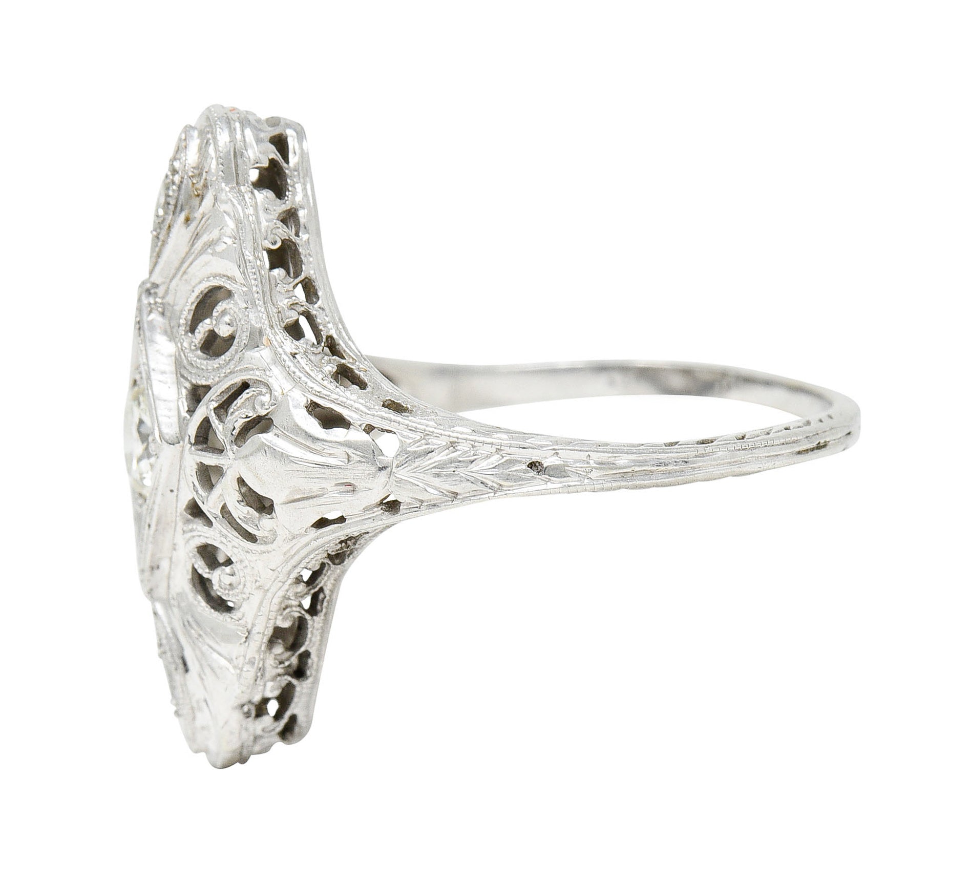 1920's Art Deco 0.30 CTW Diamond 18 Karat White Gold Lotus Dinner RingRing - Wilson's Estate Jewelry