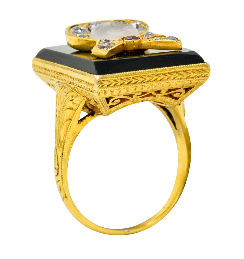 Victorian Moonstone Diamond Ruby Onyx Platinum Gold Carved Baby Face Ring - Wilson's Estate Jewelry