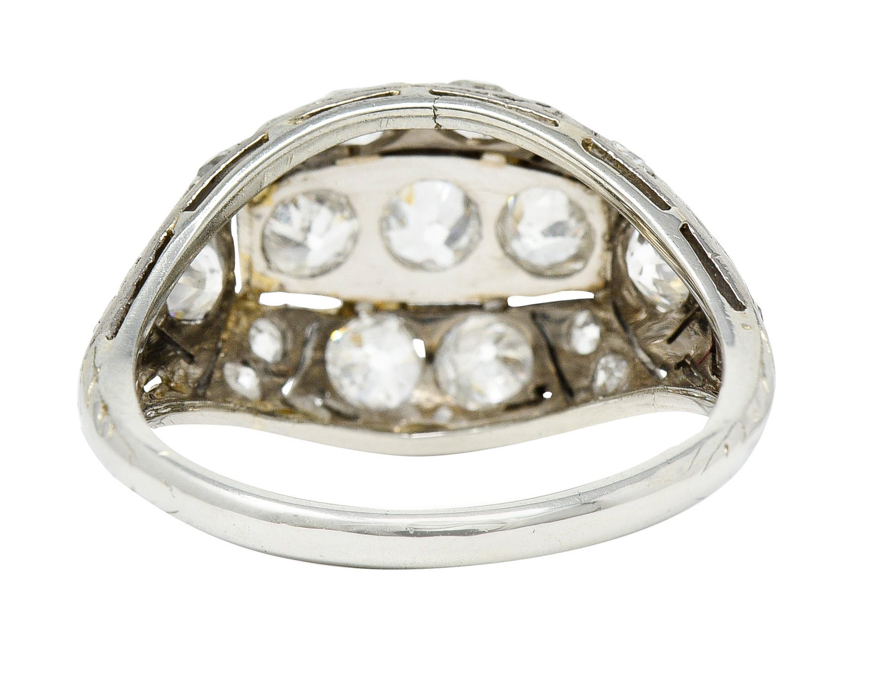 Edwardian 1.55 CTW Diamond 18 Karat White Gold Bombe Band RingRing - Wilson's Estate Jewelry