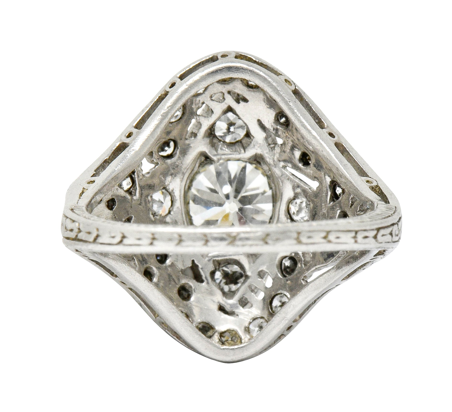 Edwardian 1.68 CTW Diamond Platinum Foliate Navette Dinner Ring - Wilson's Estate Jewelry