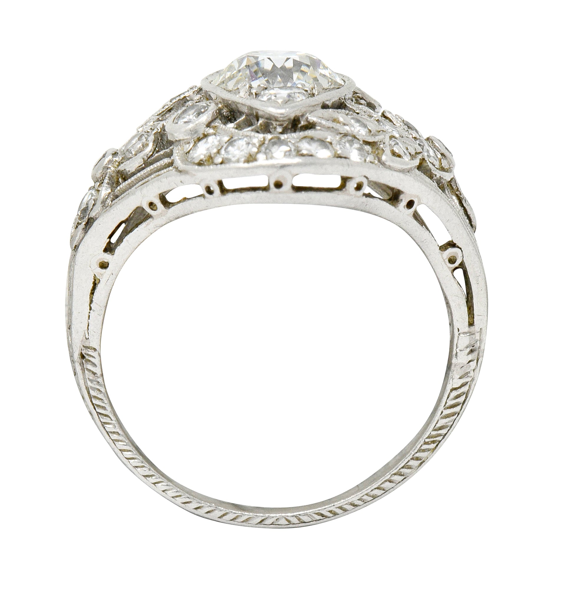 Edwardian 1.68 CTW Diamond Platinum Foliate Navette Dinner Ring - Wilson's Estate Jewelry