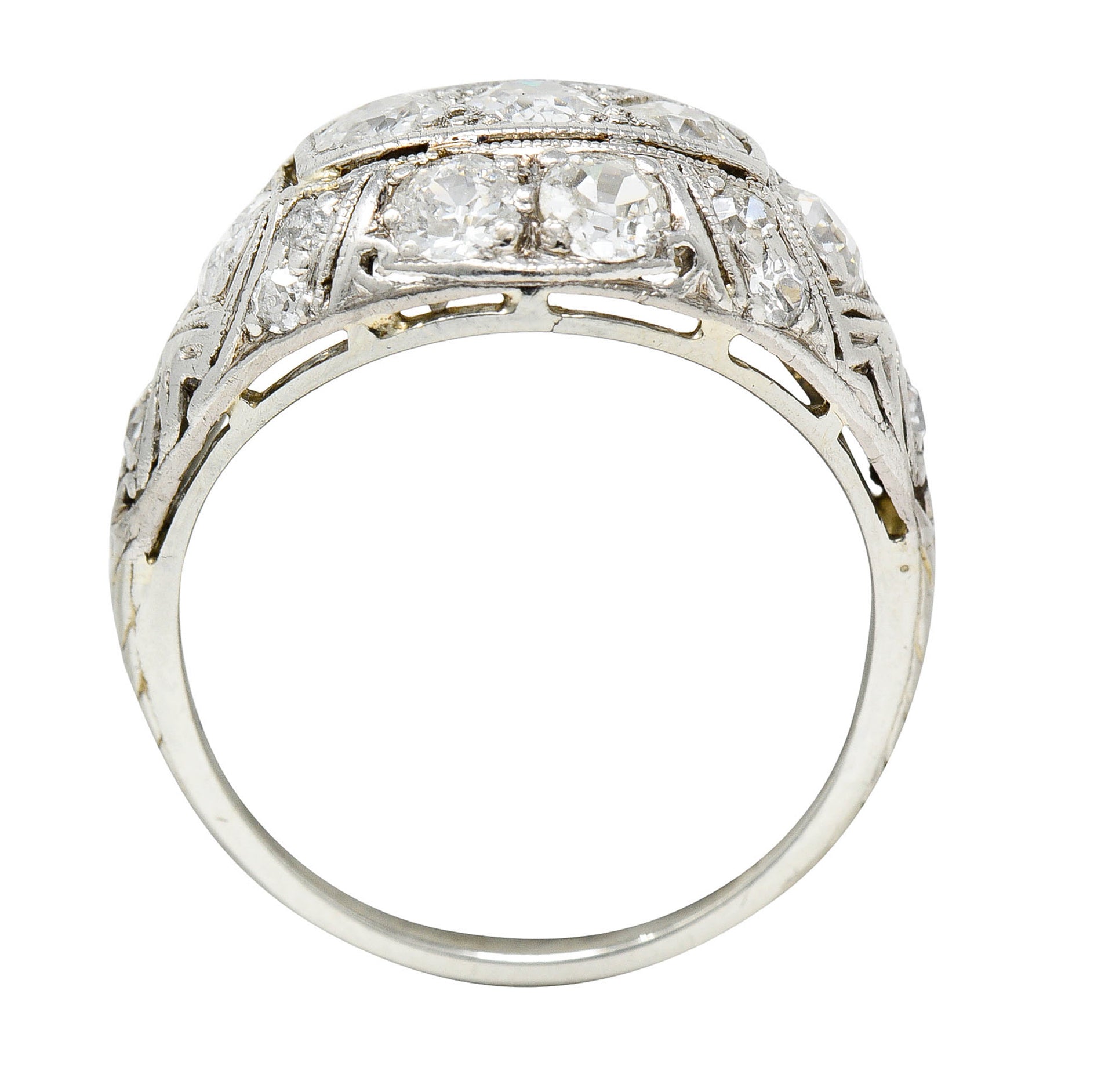 Edwardian 1.55 CTW Diamond 18 Karat White Gold Bombe Band RingRing - Wilson's Estate Jewelry