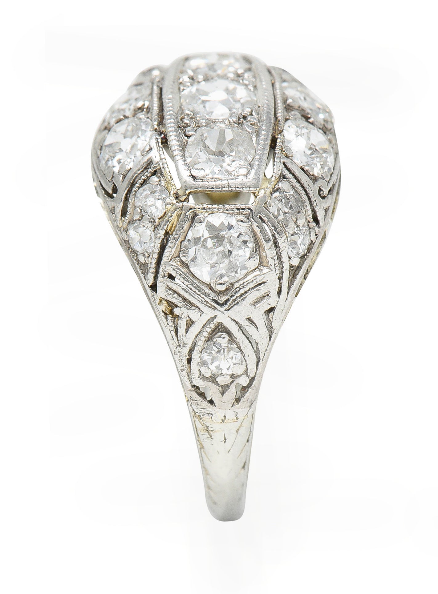 Edwardian 1.55 CTW Diamond 18 Karat White Gold Bombe Band RingRing - Wilson's Estate Jewelry