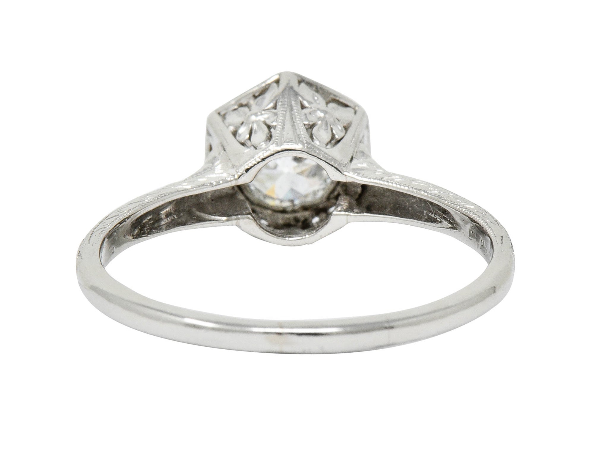 Edwardian 0.65 CTW Diamond Platinum Floral Hexagonal Engagement Ring - Wilson's Estate Jewelry