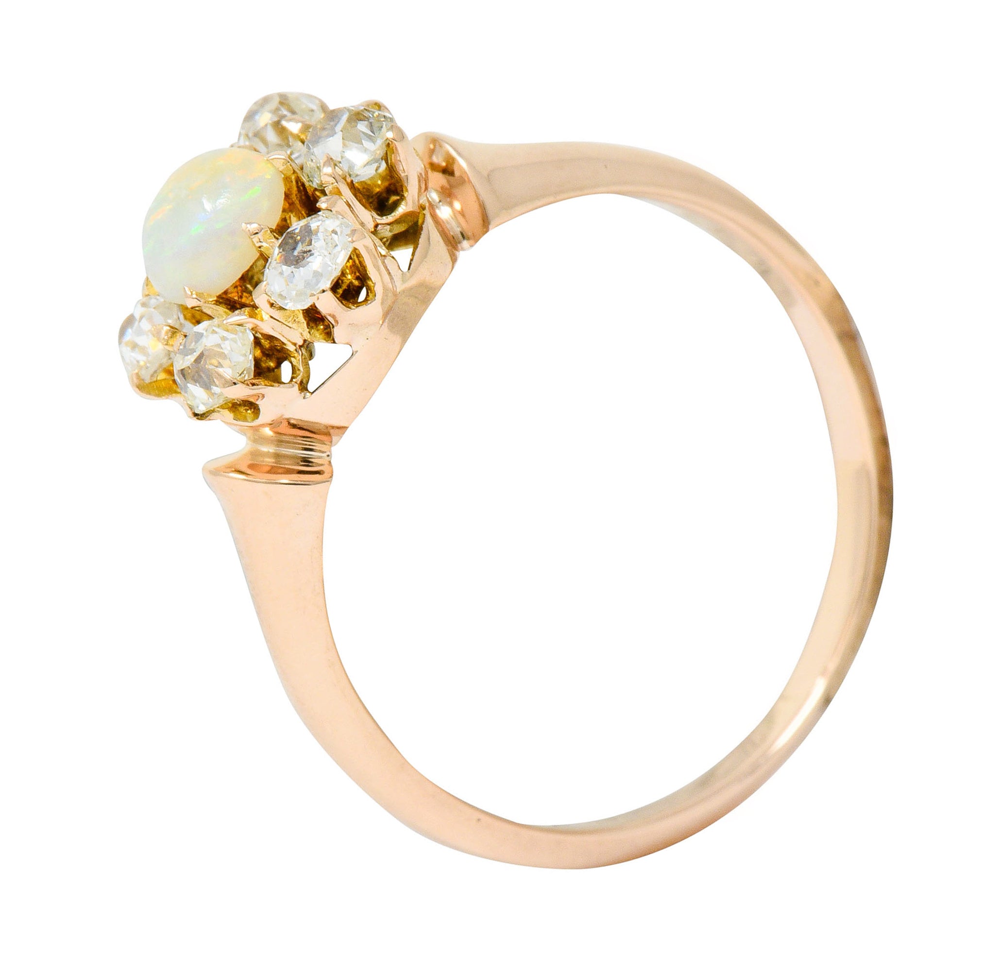 Victorian Opal Diamond 14 Karat Rose Gold Cluster Ring - Wilson's Estate Jewelry