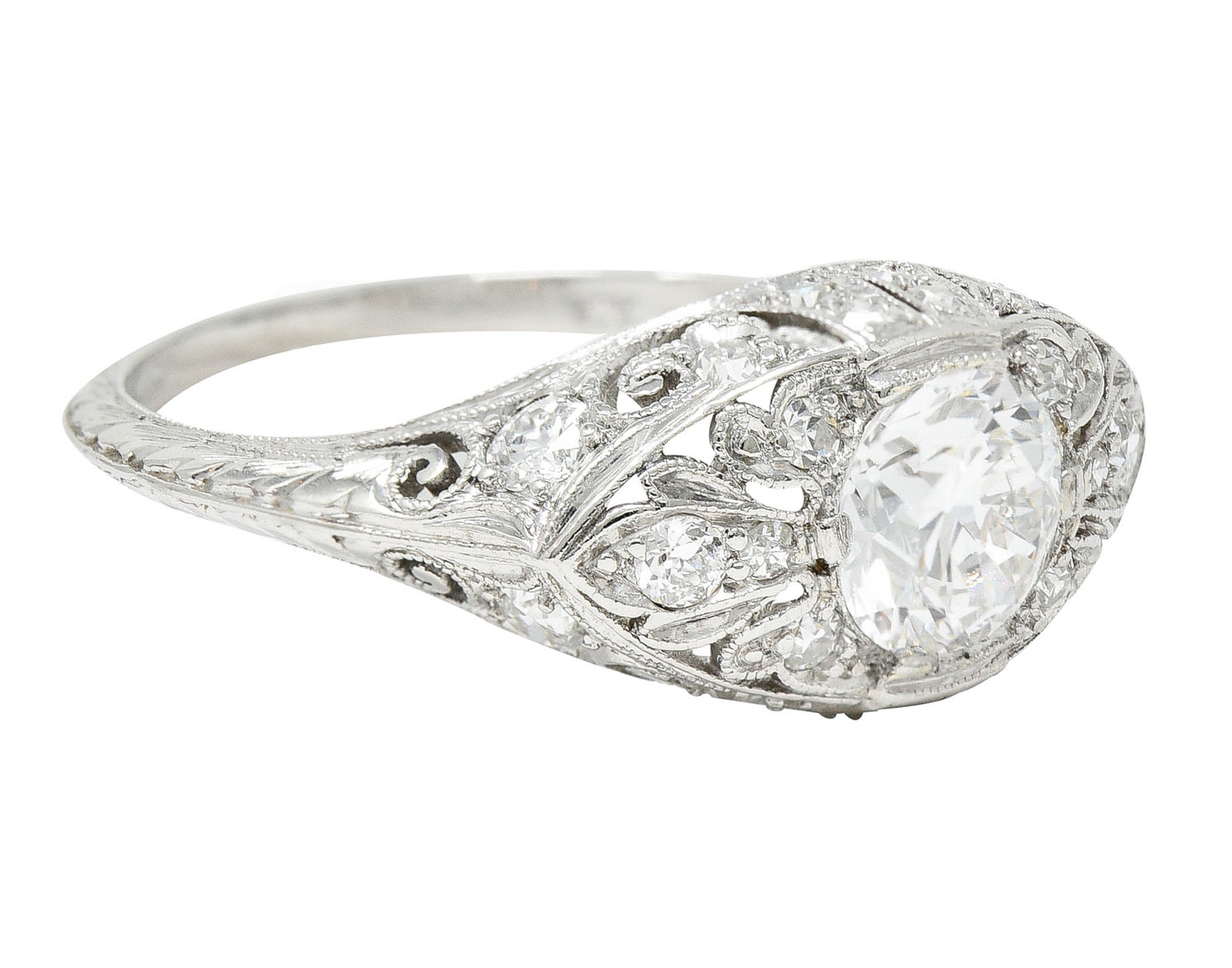 Edwardian 1.30 CTW Diamond Platinum Scrolled Engagement RingRing - Wilson's Estate Jewelry