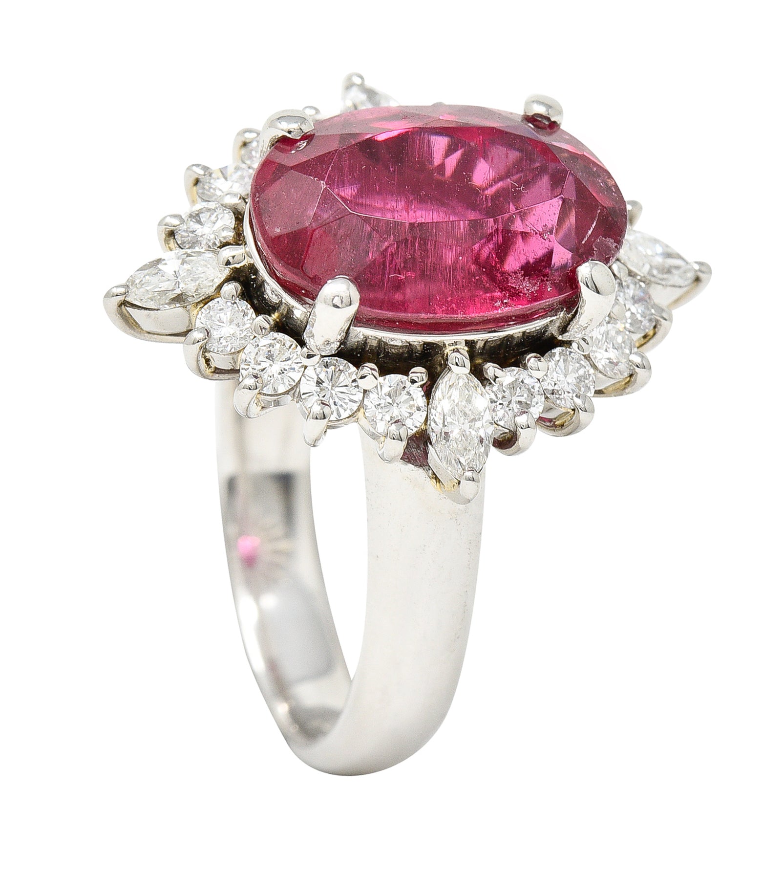 1990's Vintage 5.89 CTW Rubellite Diamond Platinum Cluster Gemstone Ring Wilson's Estate Jewelry