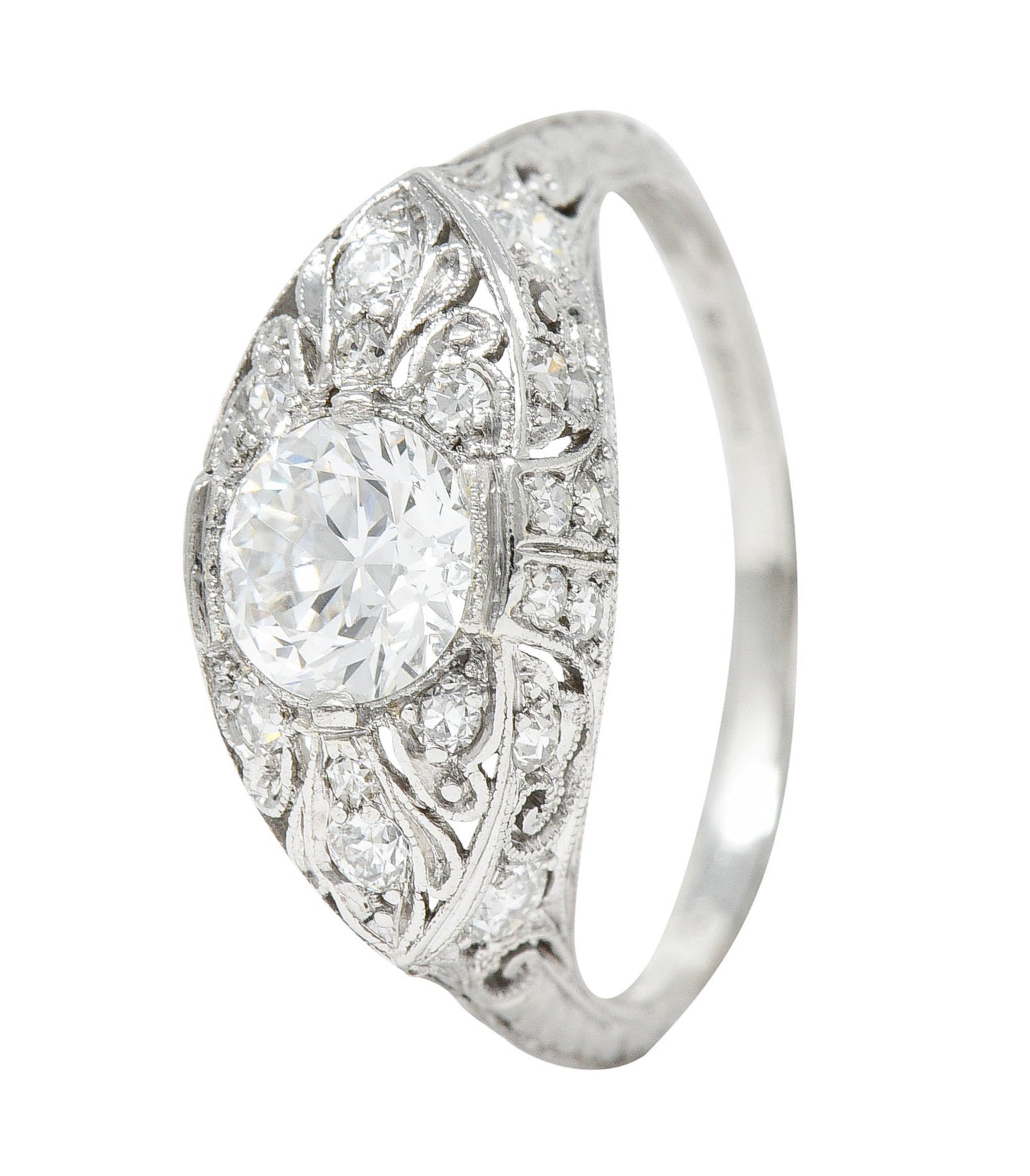 Edwardian 1.30 CTW Diamond Platinum Scrolled Engagement RingRing - Wilson's Estate Jewelry