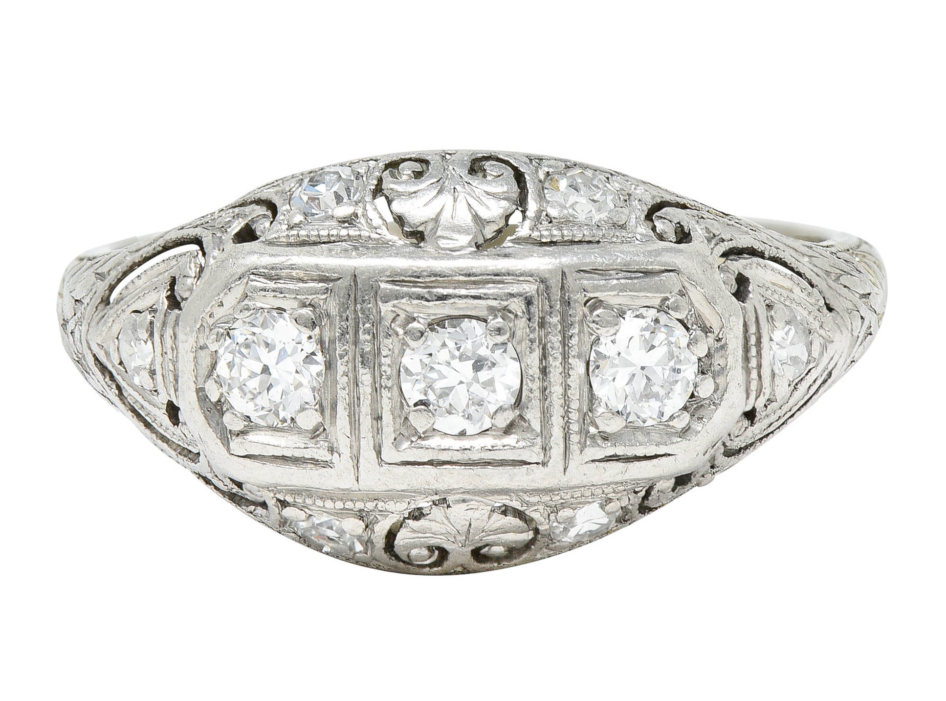 Fulmer & Co. 0.50 CTW Diamond 19 Karat White Gold Palm Leaf Bombe Band RingRing - Wilson's Estate Jewelry