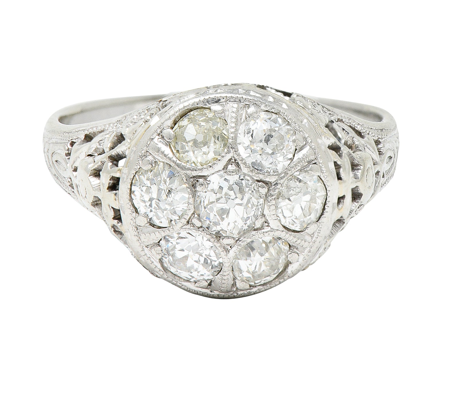 Art Deco 0.80 CTW Diamond 18 Karat White Gold Cluster Engagement RingRing - Wilson's Estate Jewelry