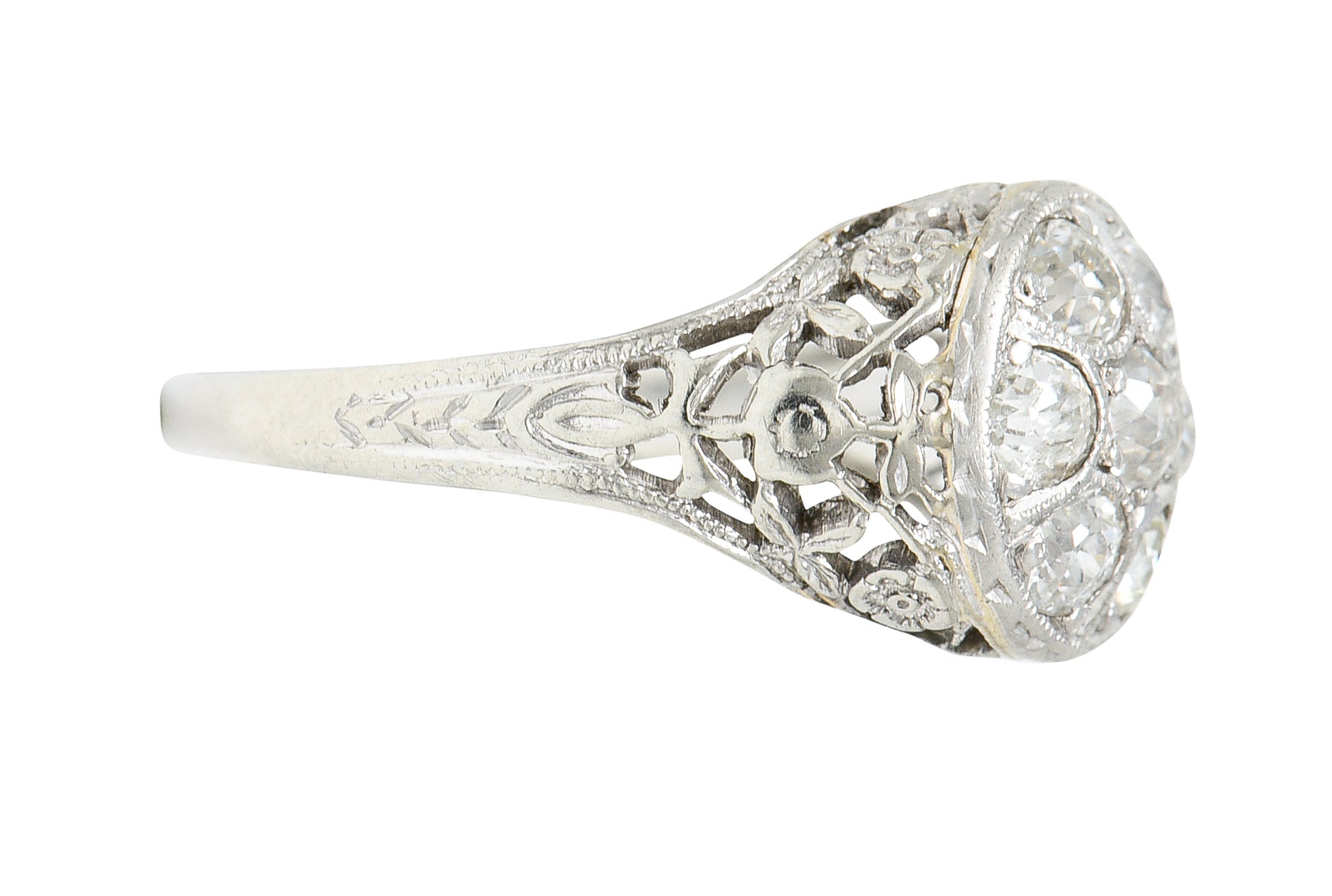 Art Deco 0.80 CTW Diamond 18 Karat White Gold Cluster Engagement RingRing - Wilson's Estate Jewelry