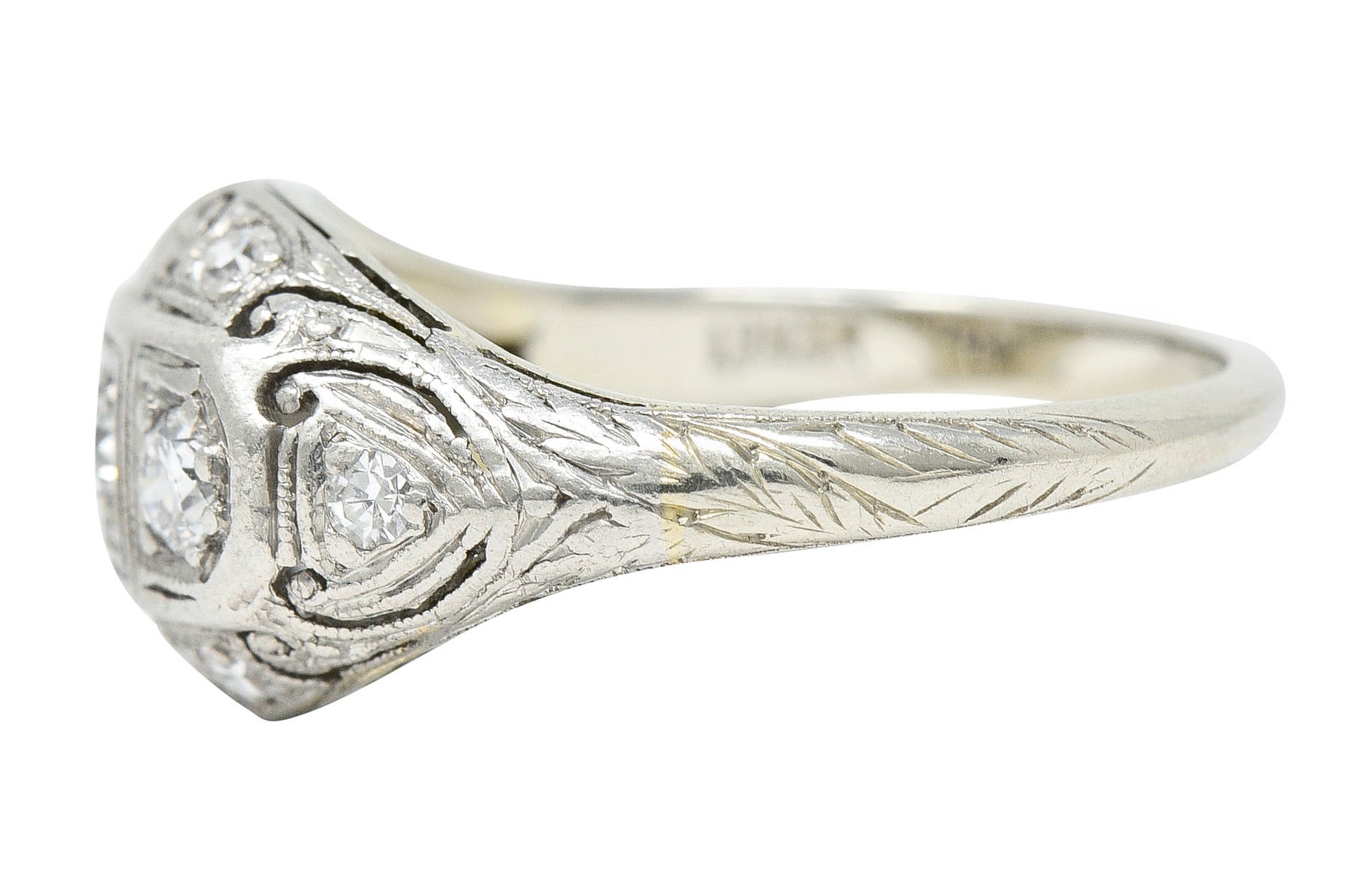 Fulmer & Co. 0.50 CTW Diamond 19 Karat White Gold Palm Leaf Bombe Band RingRing - Wilson's Estate Jewelry