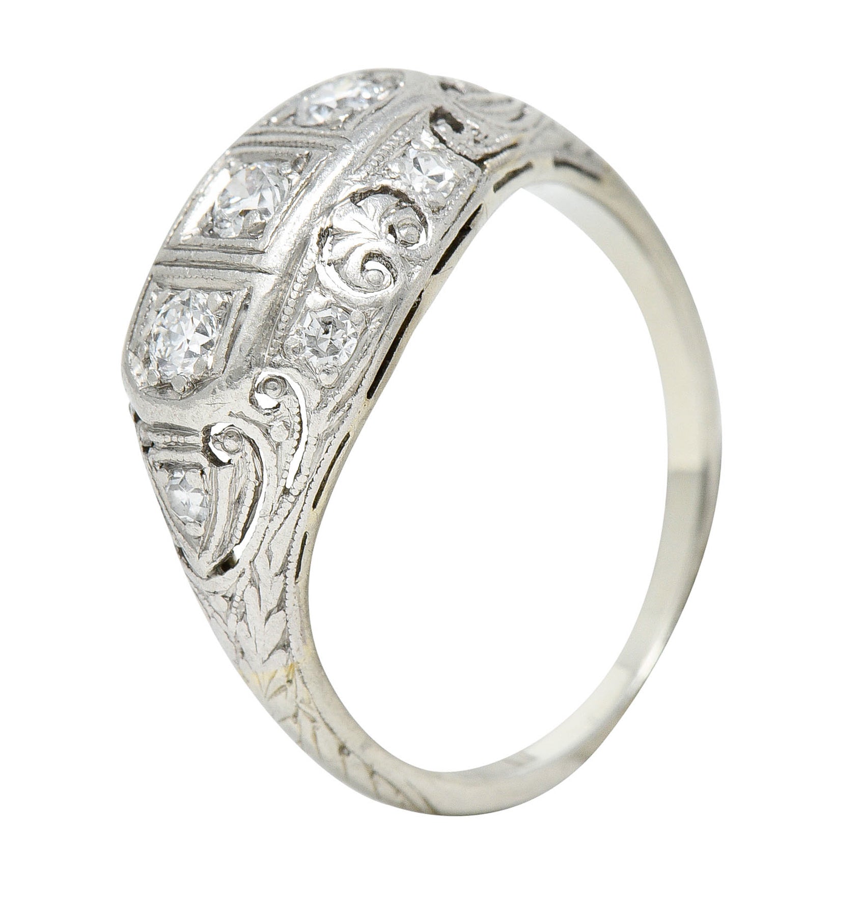 Fulmer & Co. 0.50 CTW Diamond 19 Karat White Gold Palm Leaf Bombe Band RingRing - Wilson's Estate Jewelry