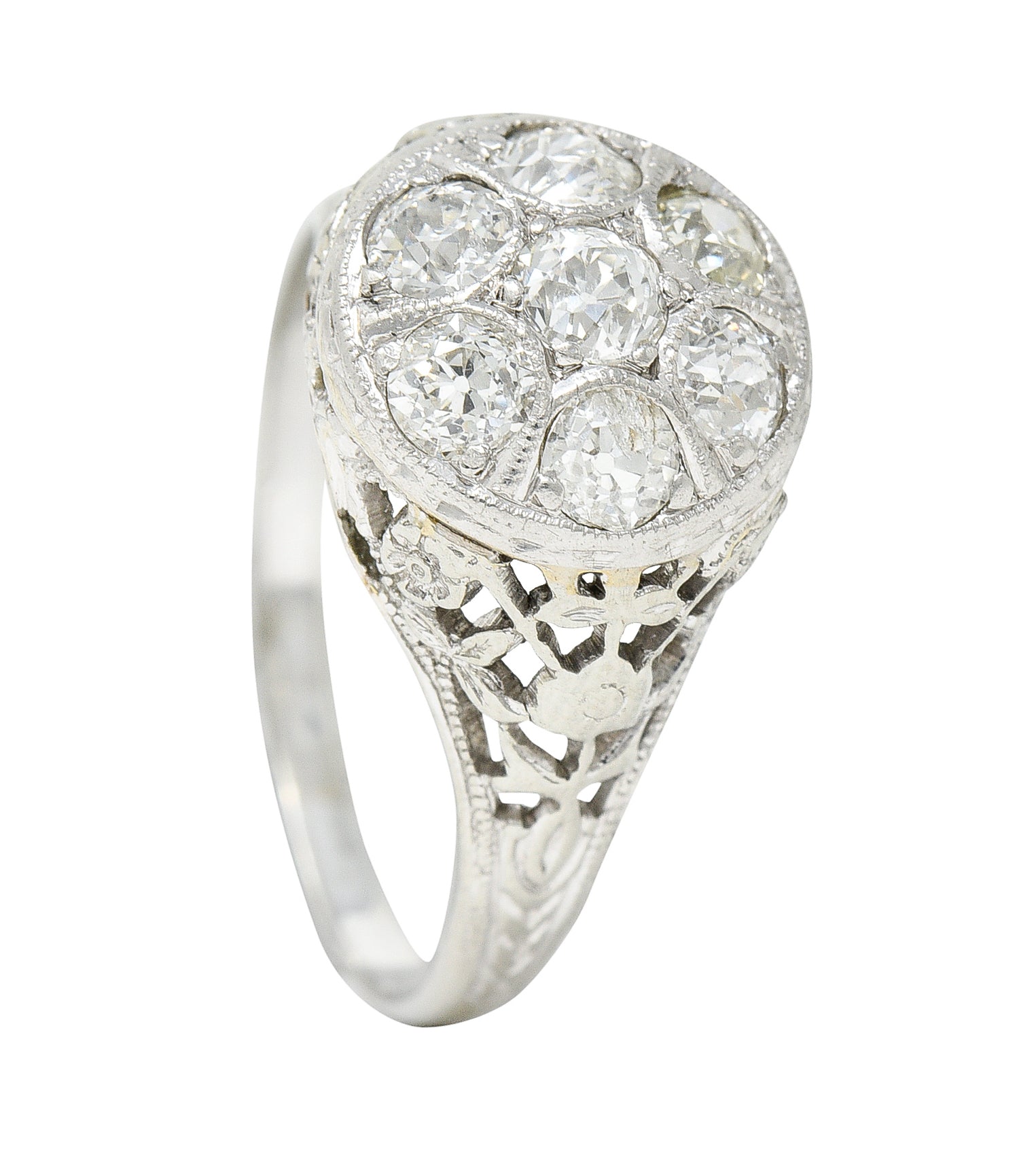 Art Deco 0.80 CTW Diamond 18 Karat White Gold Cluster Engagement RingRing - Wilson's Estate Jewelry