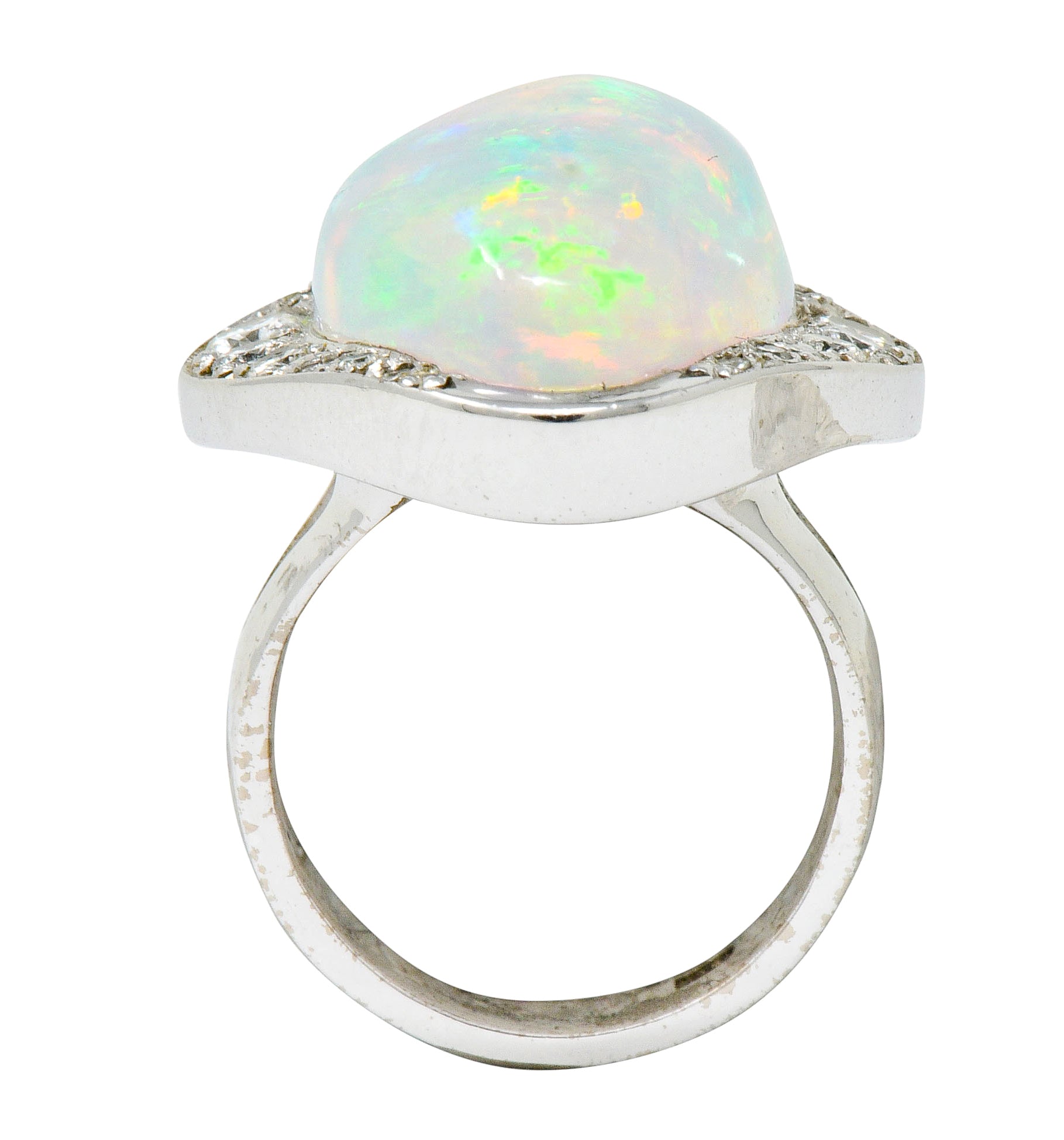 Ethereal Opal Cabochon Diamond 14 Karat White Gold Statement Ring Wilson's Estate Jewelry