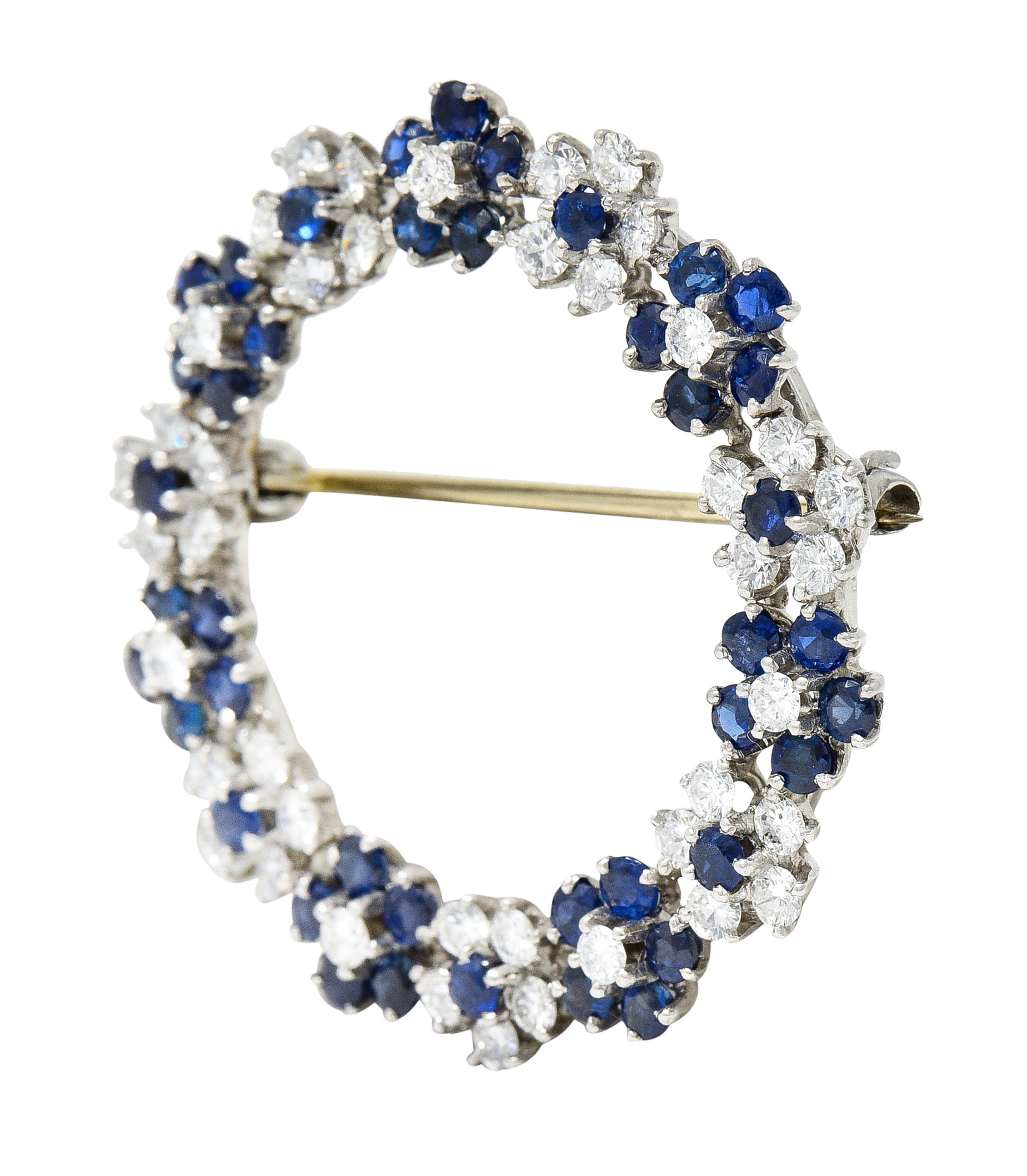 Oscar Heyman 3.05 CTW Sapphire Diamond Platinum Flower Wreath BroochBrooches & Lapel Pins - Wilson's Estate Jewelry