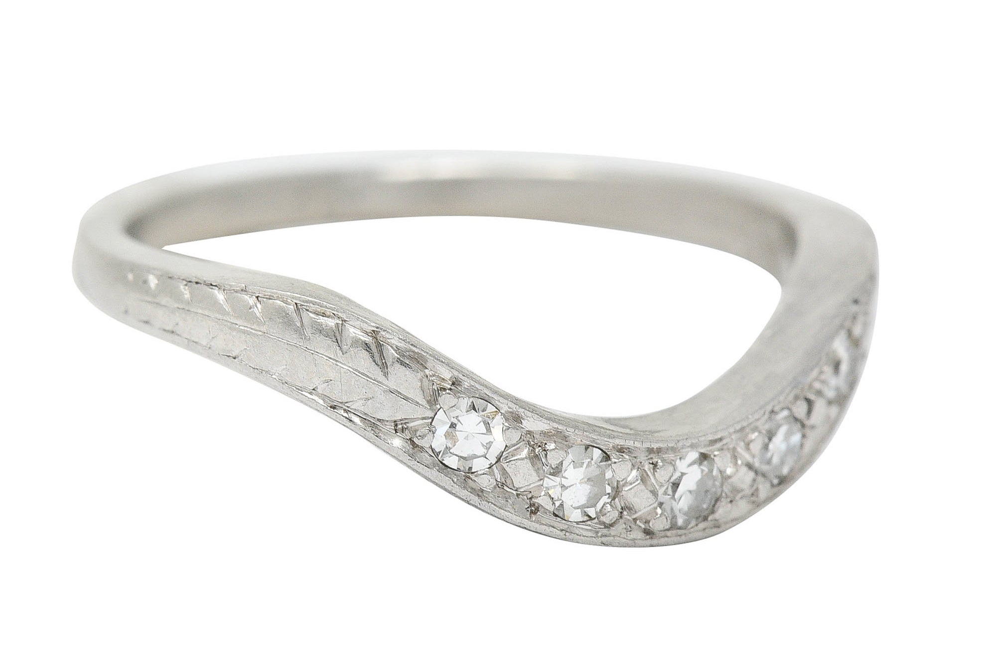 Art Deco 0.15 CTW Diamond Platinum Wheat Chevron Band RingRing - Wilson's Estate Jewelry