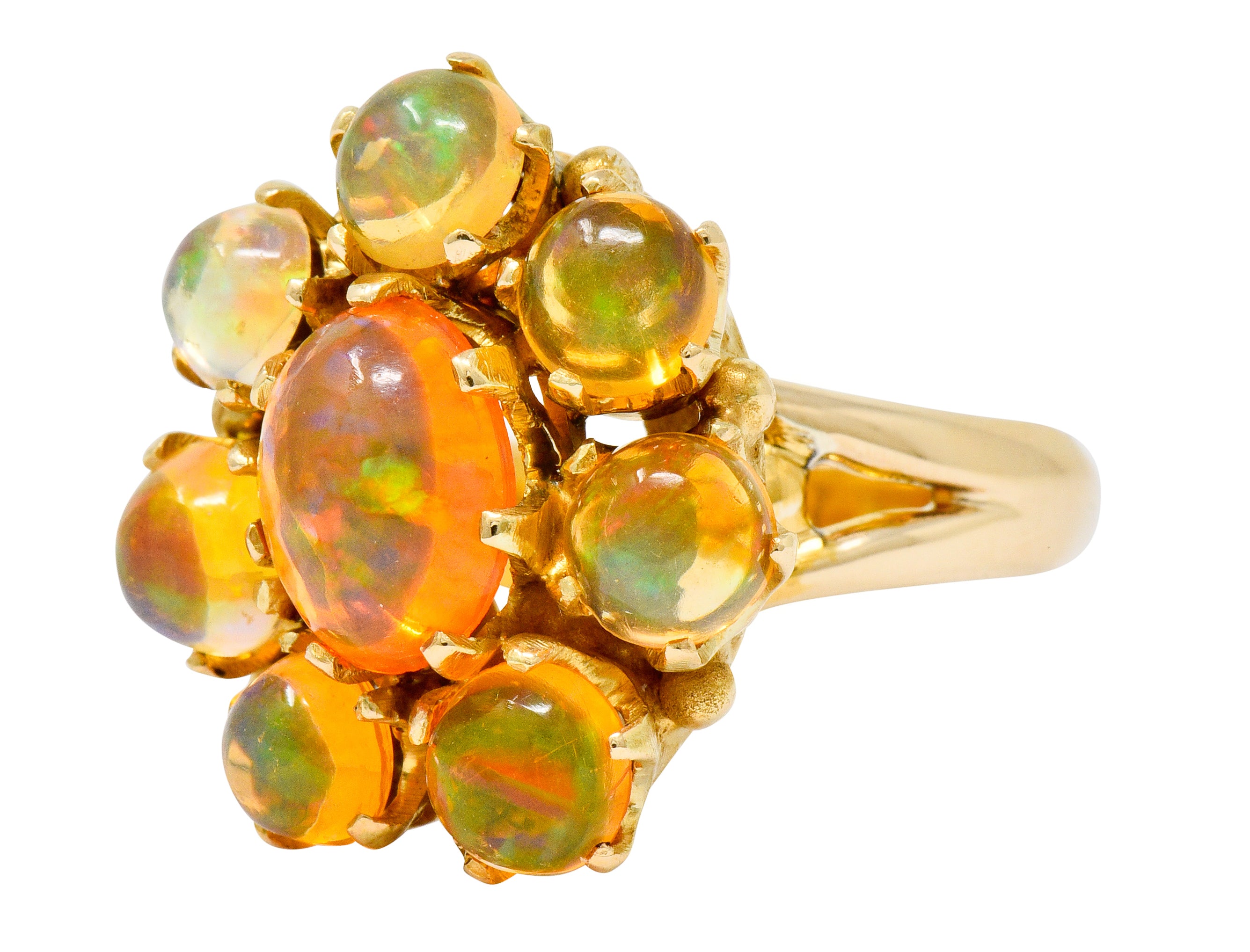 Victorian Mexican Fire Opal 14 Karat Gold Cluster Ring - Wilson's Estate Jewelry