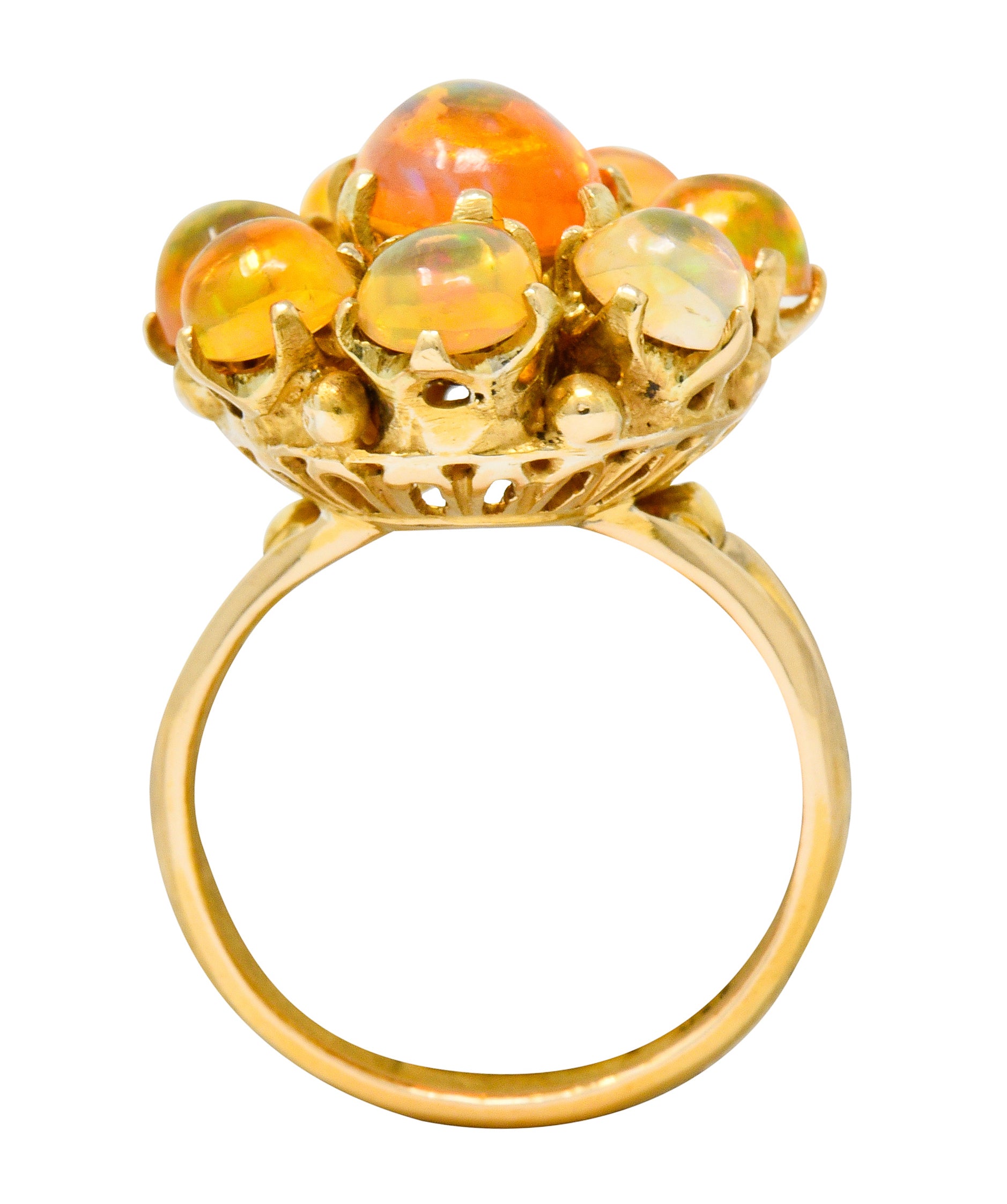 Victorian Mexican Fire Opal 14 Karat Gold Cluster Ring - Wilson's Estate Jewelry