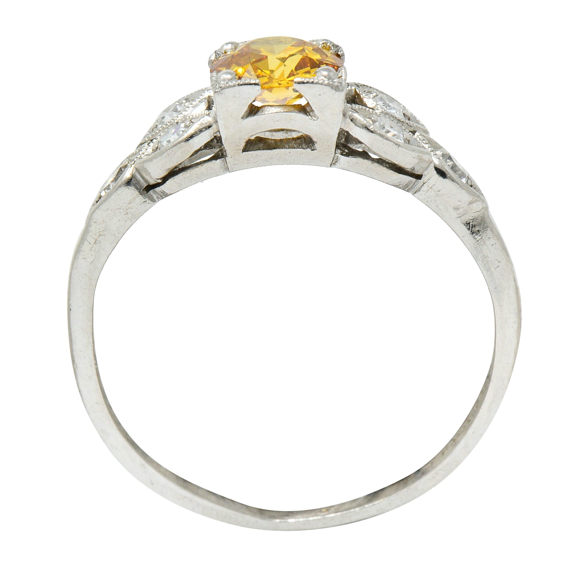 Retro 0.60 CTW Orange-Yellow & White Diamond Platinum Engagement Ring GIARing - Wilson's Estate Jewelry