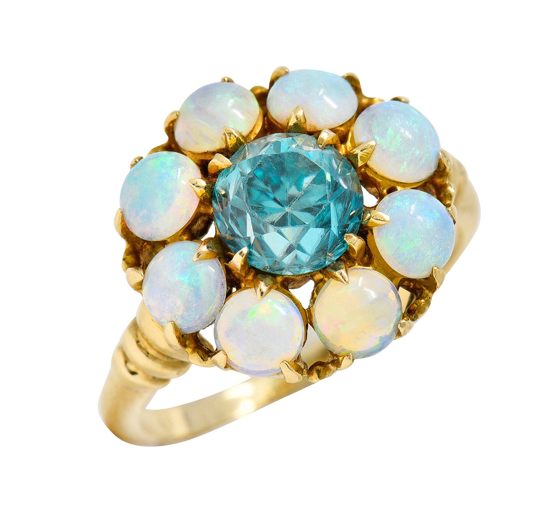 Retro Blue Zircon Opal 14 Karat Gold Cluster RingRing - Wilson's Estate Jewelry