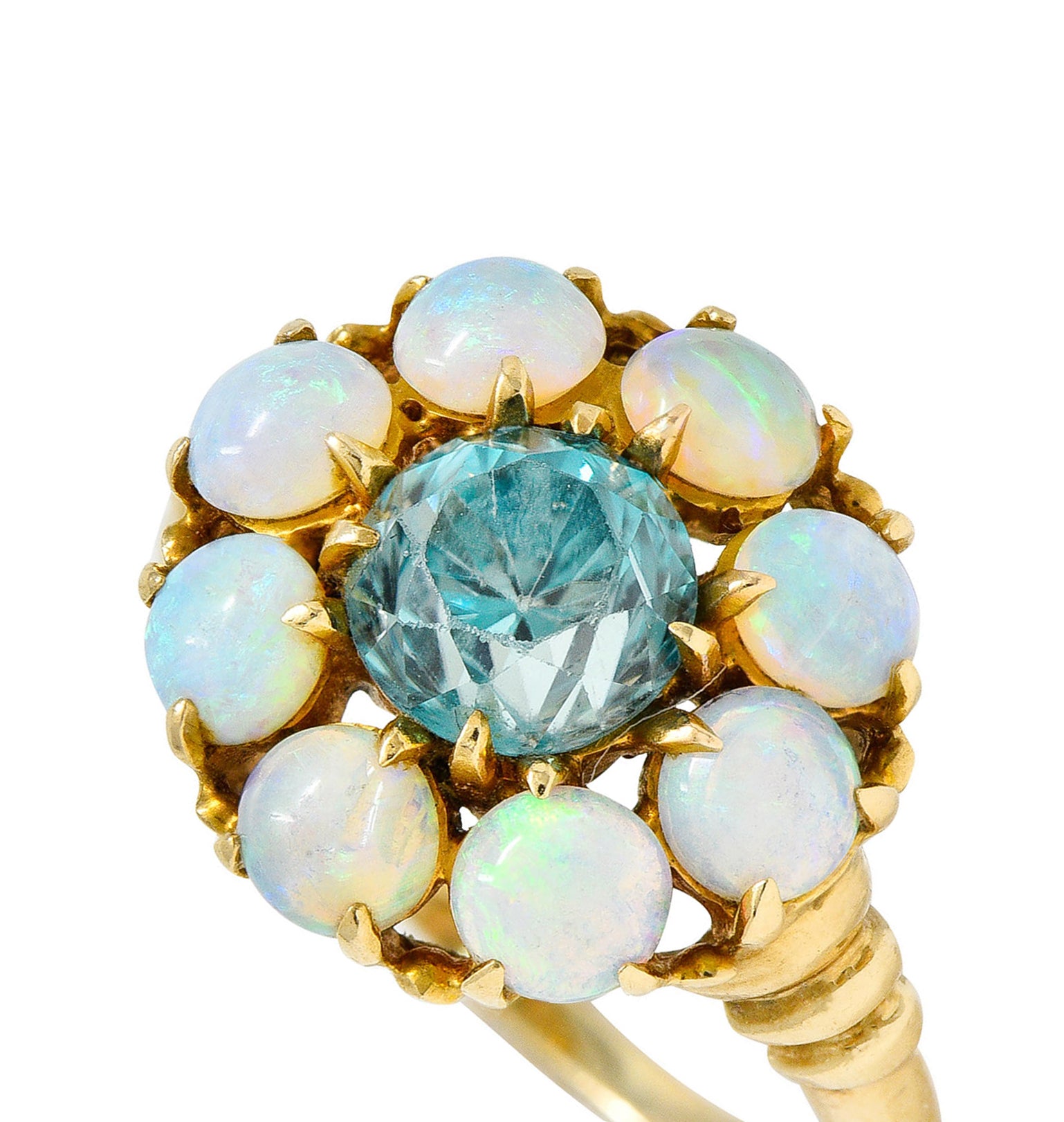 Retro Blue Zircon Opal 14 Karat Gold Cluster RingRing - Wilson's Estate Jewelry