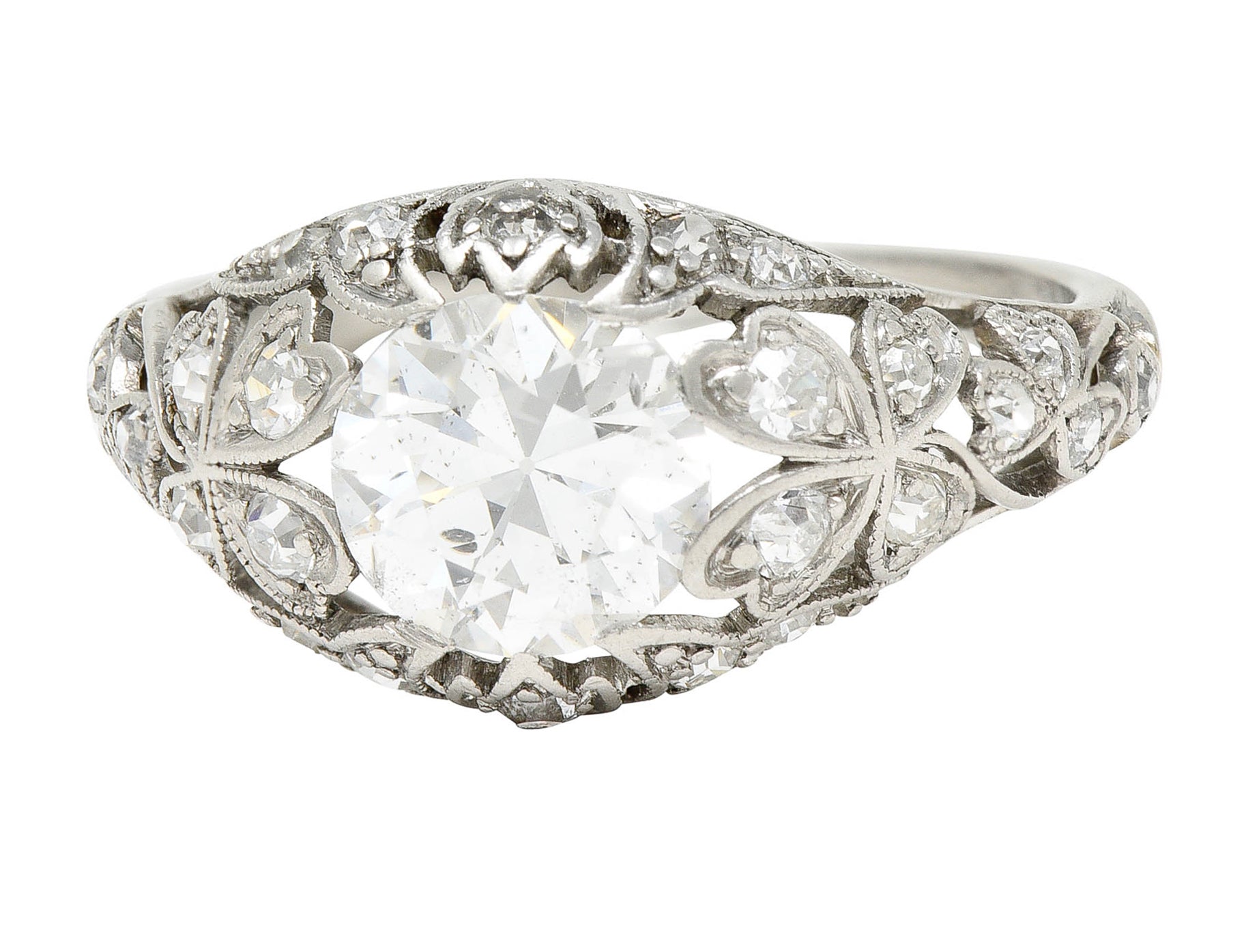 Edwardian 1.65 CTW Diamond Platinum Clover Engagement RingRing - Wilson's Estate Jewelry