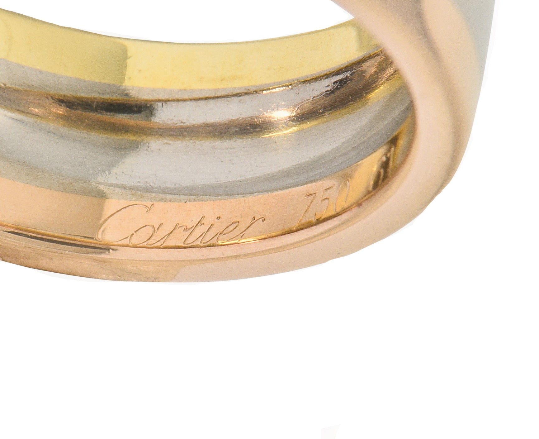 Cartier Diamond 18 Karat Tri-Gold Trinity Unisex Band Ring - Wilson's Estate Jewelry