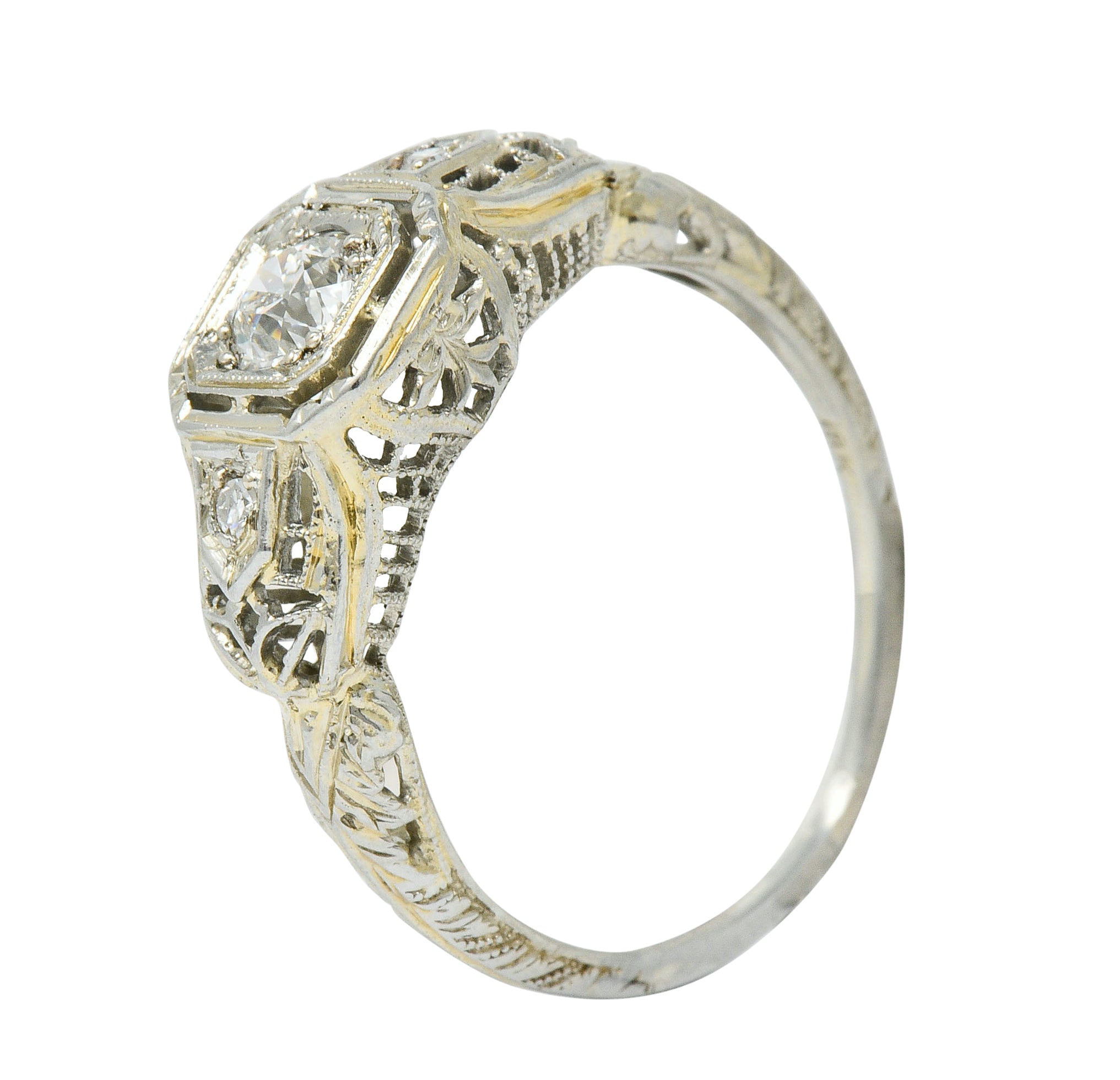 Art Deco 0.40 CTW Diamond 18 Karat White Gold Cushion Engagement RingRing - Wilson's Estate Jewelry