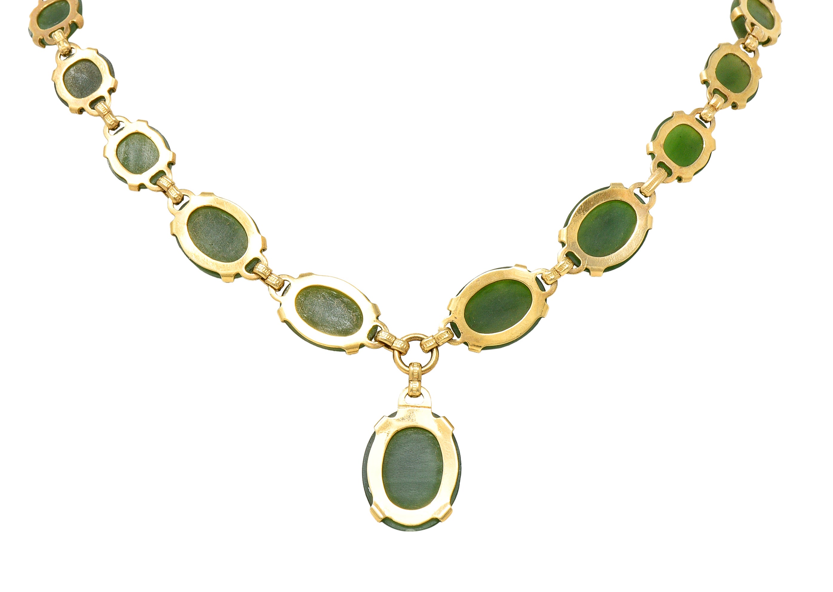 Engel Brothers Art Deco Nephrite Jade 14 Karat Yellow Gold Drop Necklace Wilson's Estate Jewelry