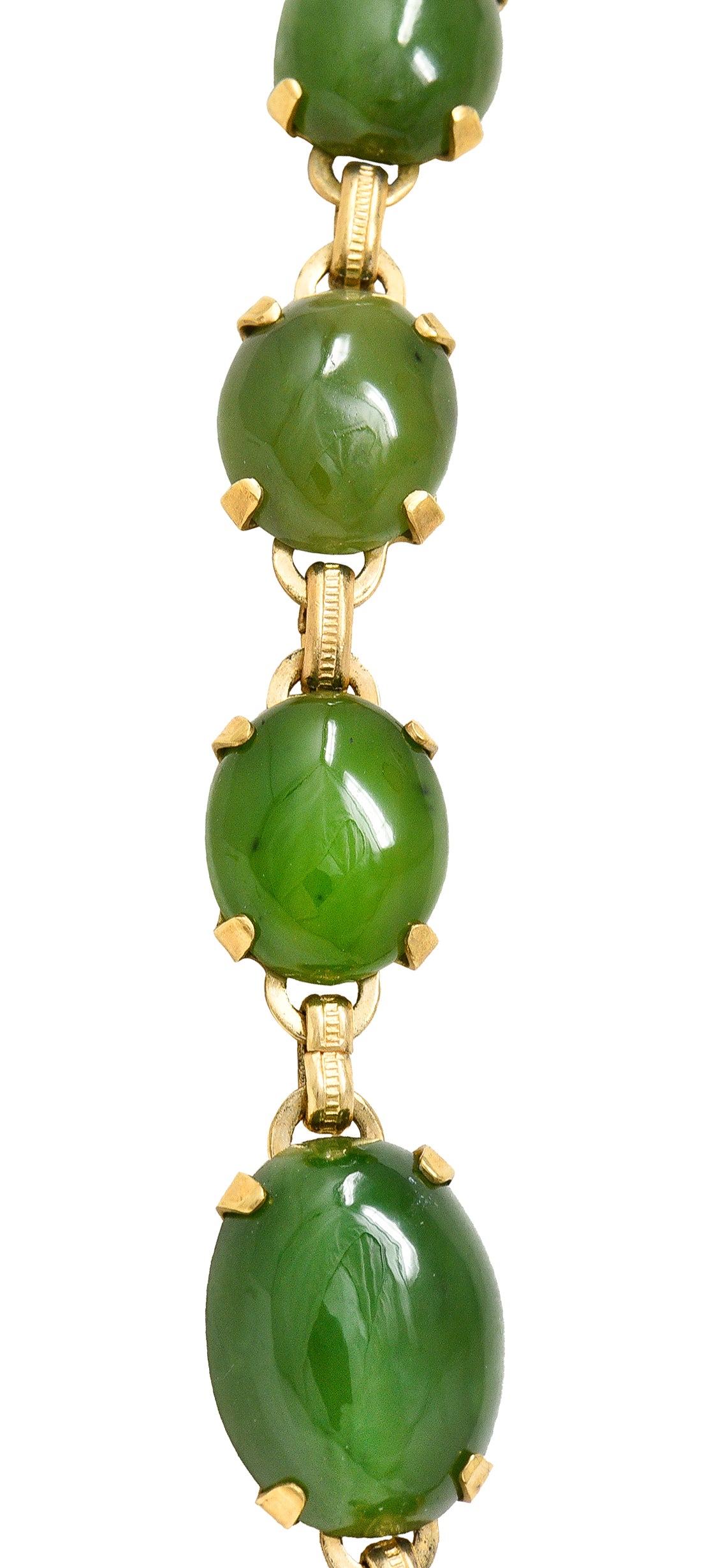 Engel Brothers Art Deco Nephrite Jade 14 Karat Yellow Gold Drop Necklace Wilson's Estate Jewelry