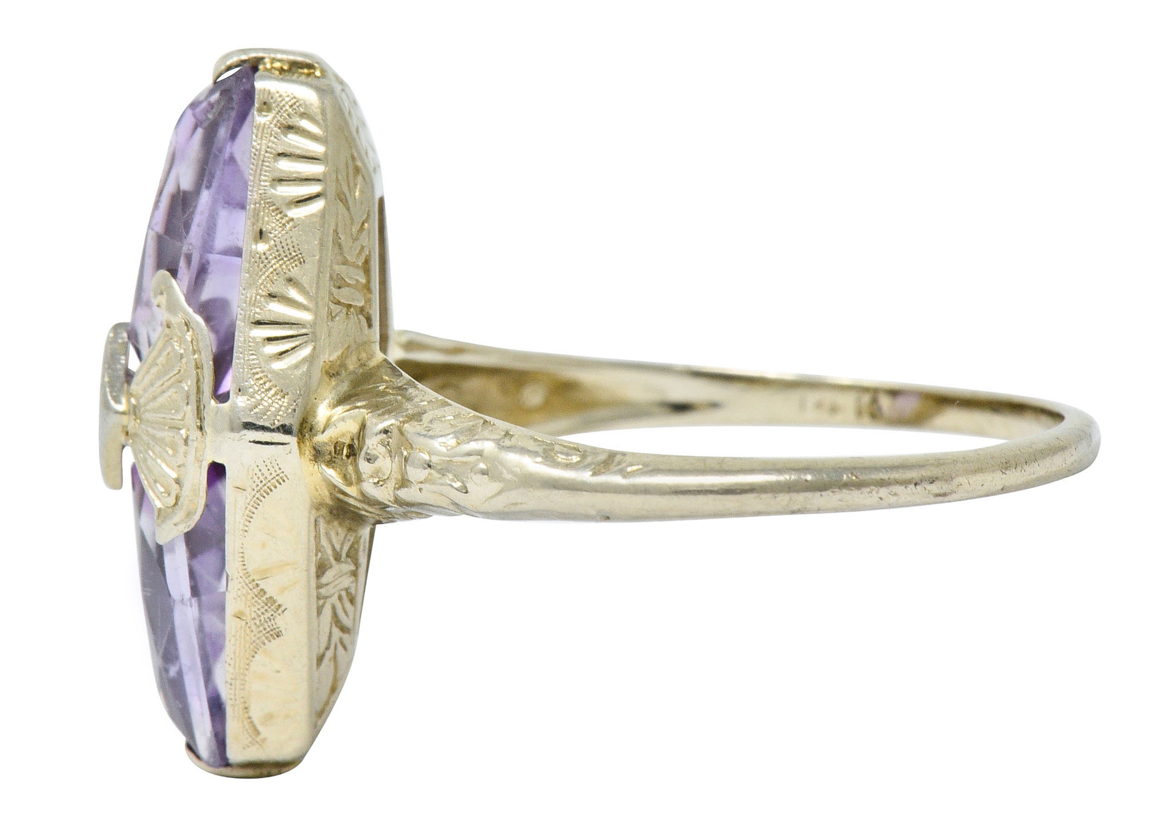 Art Deco Amethyst Diamond 14 Karat White Gold Statement RingRing - Wilson's Estate Jewelry