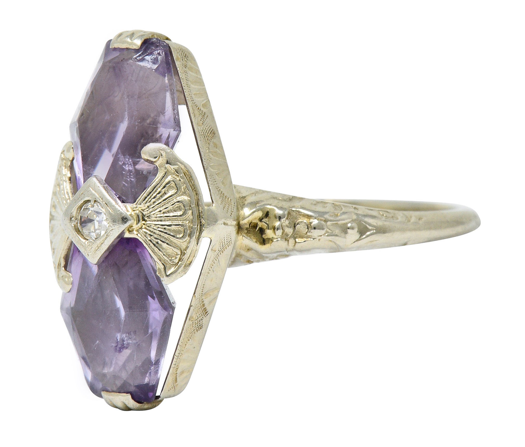 Art Deco Amethyst Diamond 14 Karat White Gold Statement RingRing - Wilson's Estate Jewelry