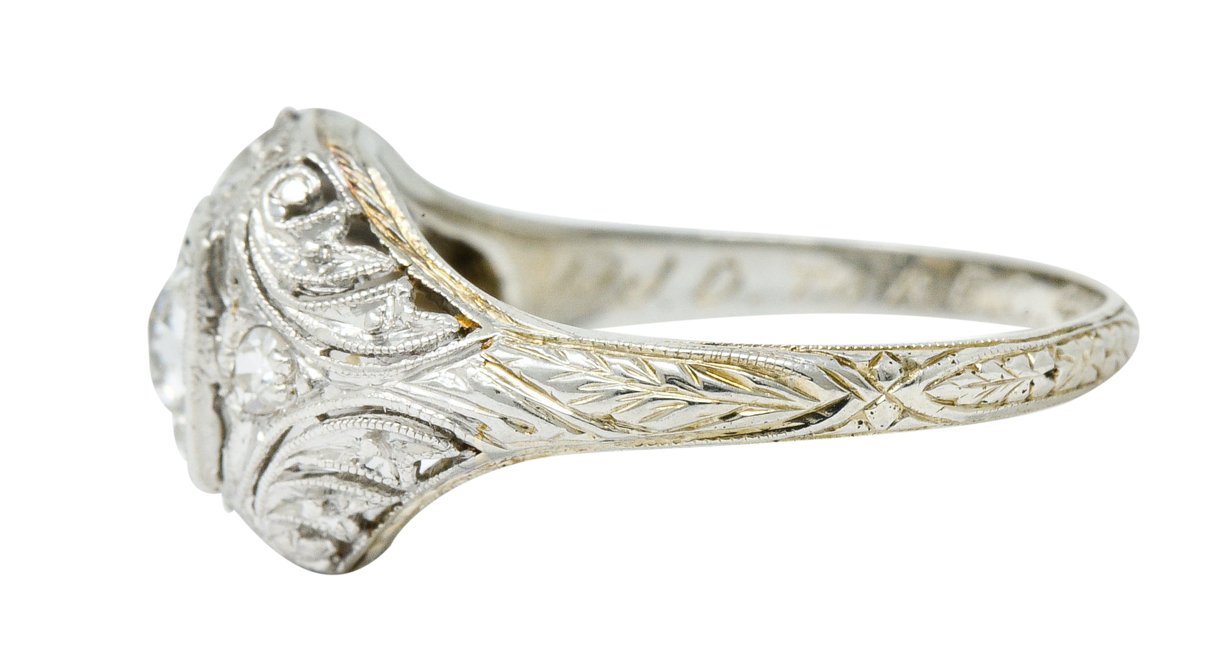 1929 Art Deco 0.45 CTW Diamond Platinum-Topped 18 Karat White Gold Foliate RingRing - Wilson's Estate Jewelry