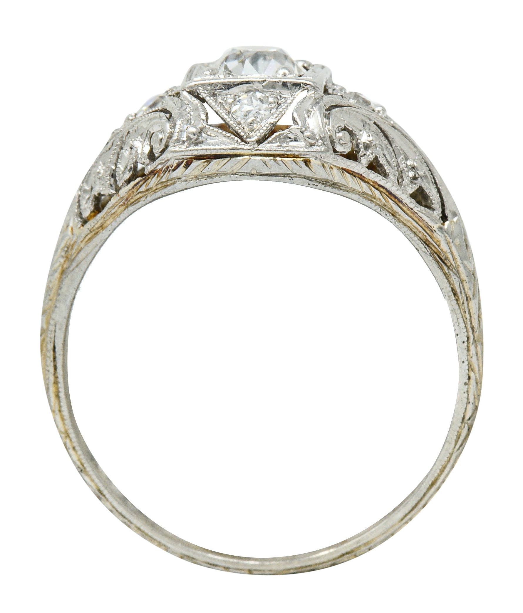 1929 Art Deco 0.45 CTW Diamond Platinum-Topped 18 Karat White Gold Foliate RingRing - Wilson's Estate Jewelry